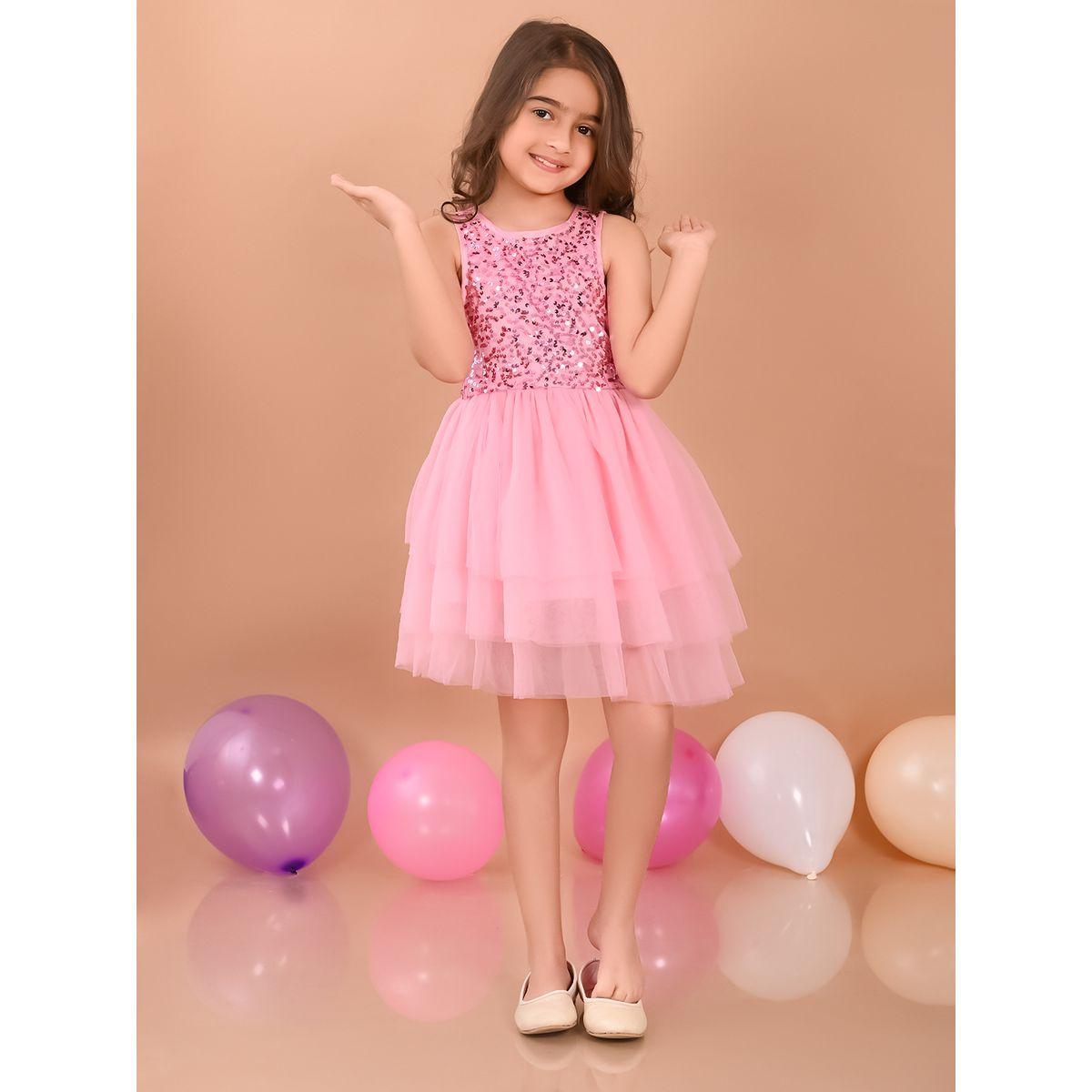 LilPicks X Styli  Sequin Detail Mesh Layer Skater Dress-girls-clothing-dressesandjumpsuits-image-1