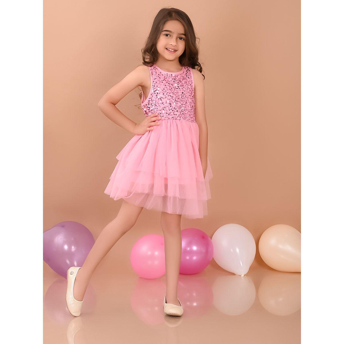 LilPicks X Styli  Sequin Detail Mesh Layer Skater Dress-girls-clothing-dressesandjumpsuits-image-3