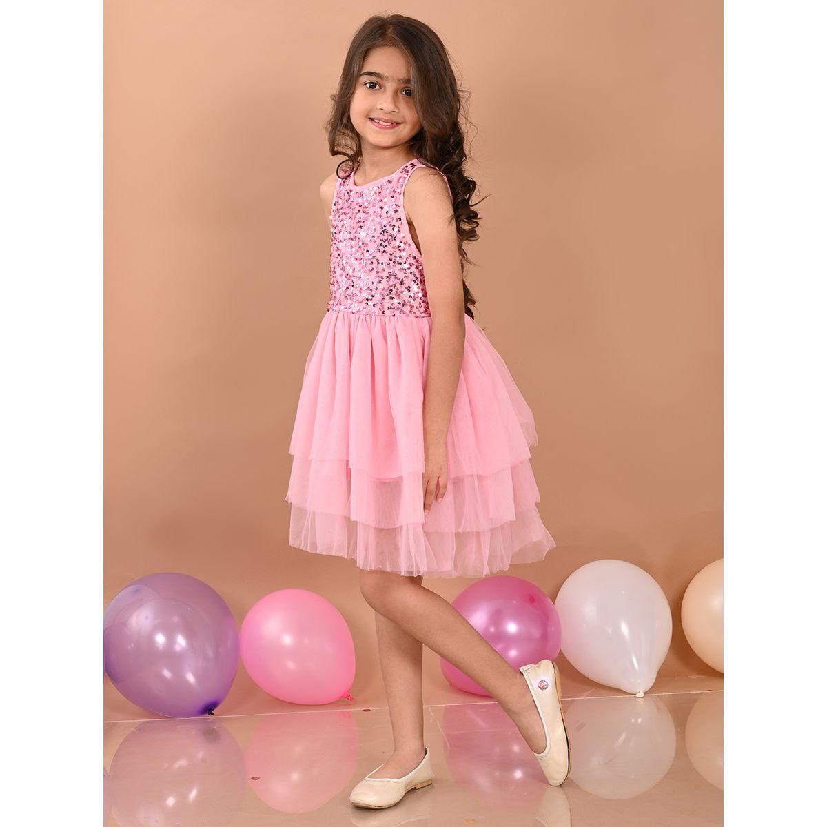 LilPicks X Styli  Sequin Detail Mesh Layer Skater Dress-girls-clothing-dressesandjumpsuits-image-5