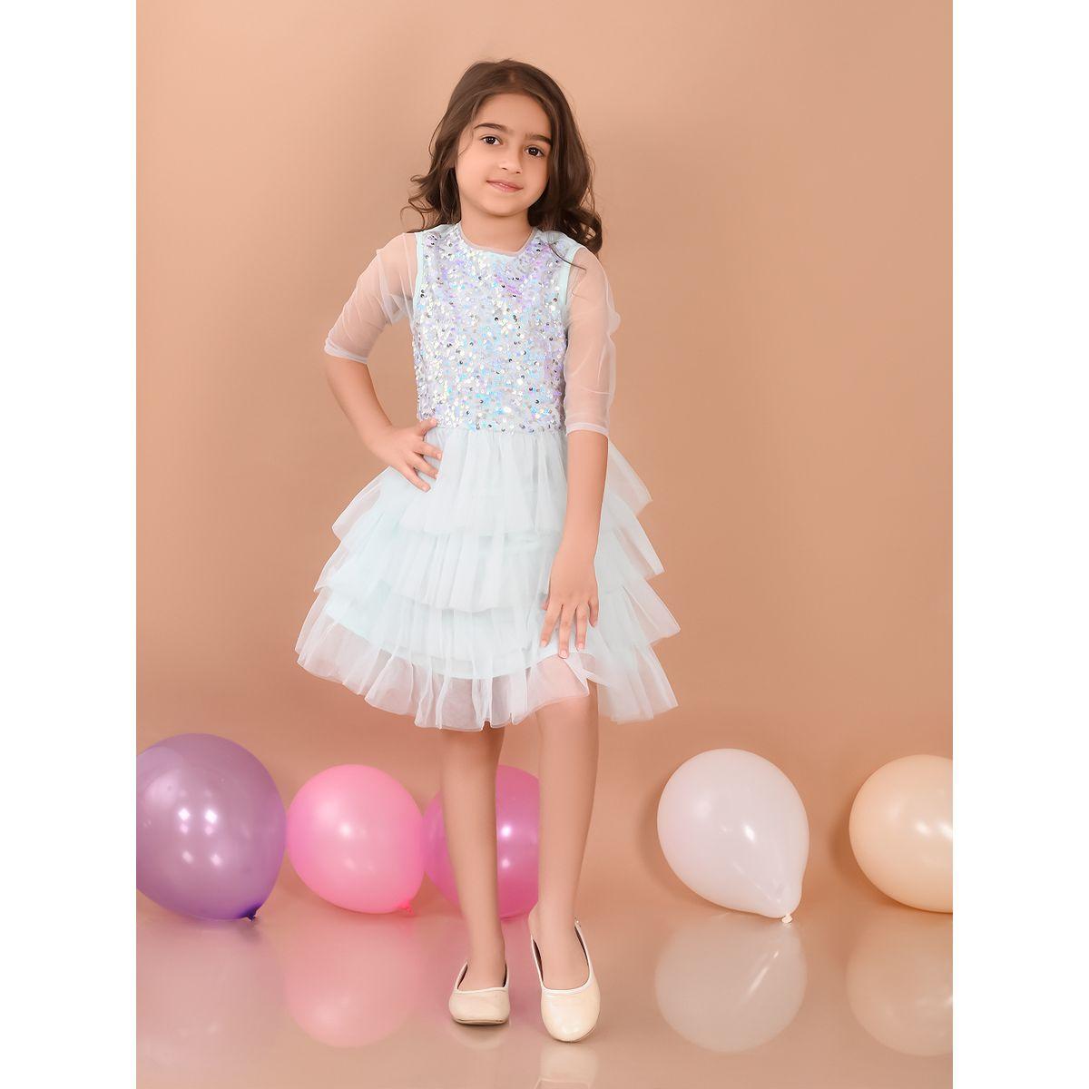 LilPicks X Styli  Sequin Detail Mesh Frill Layer Skater Dress-girls-clothing-dressesandjumpsuits-image-1
