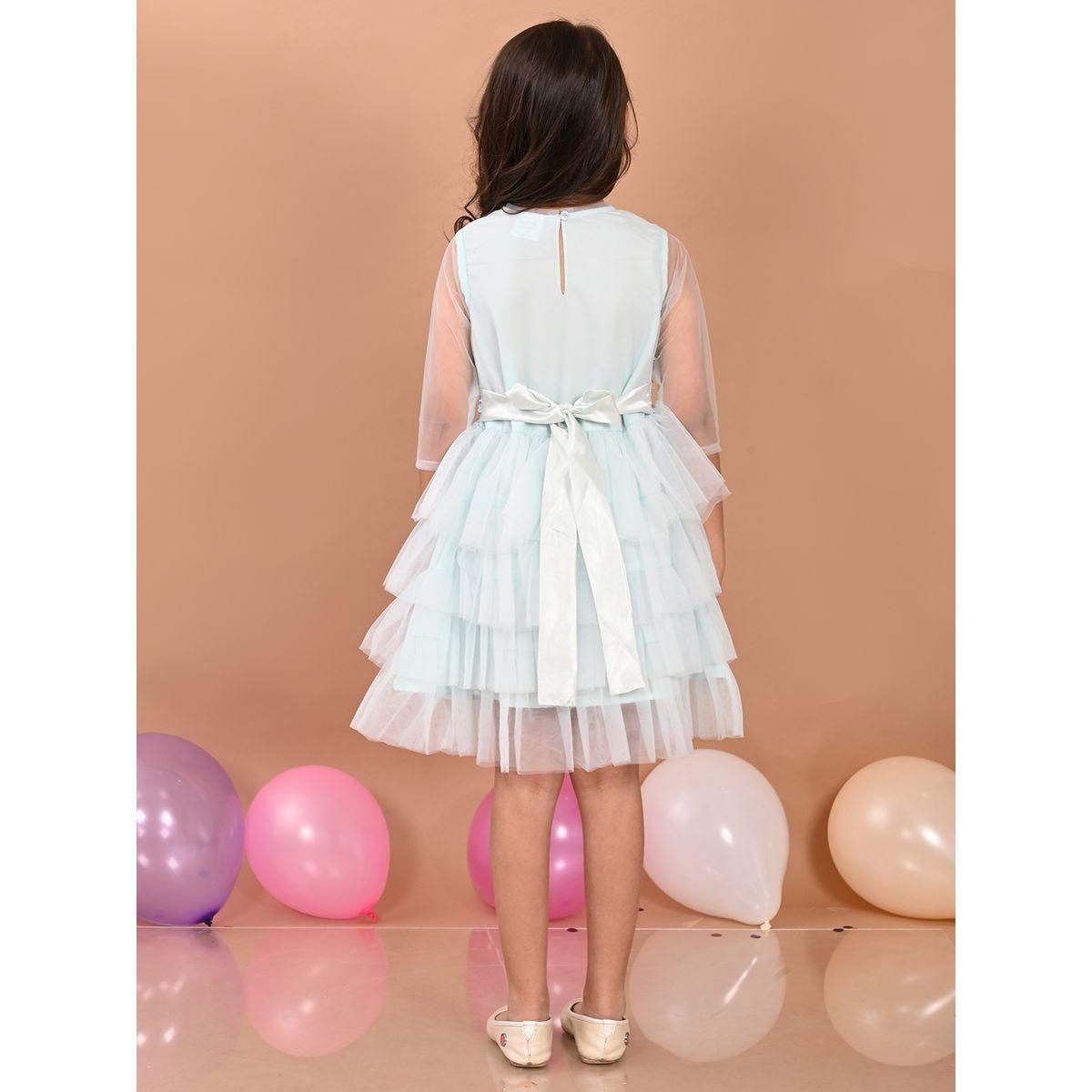 LilPicks X Styli  Sequin Detail Mesh Frill Layer Skater Dress-girls-clothing-dressesandjumpsuits-image-2