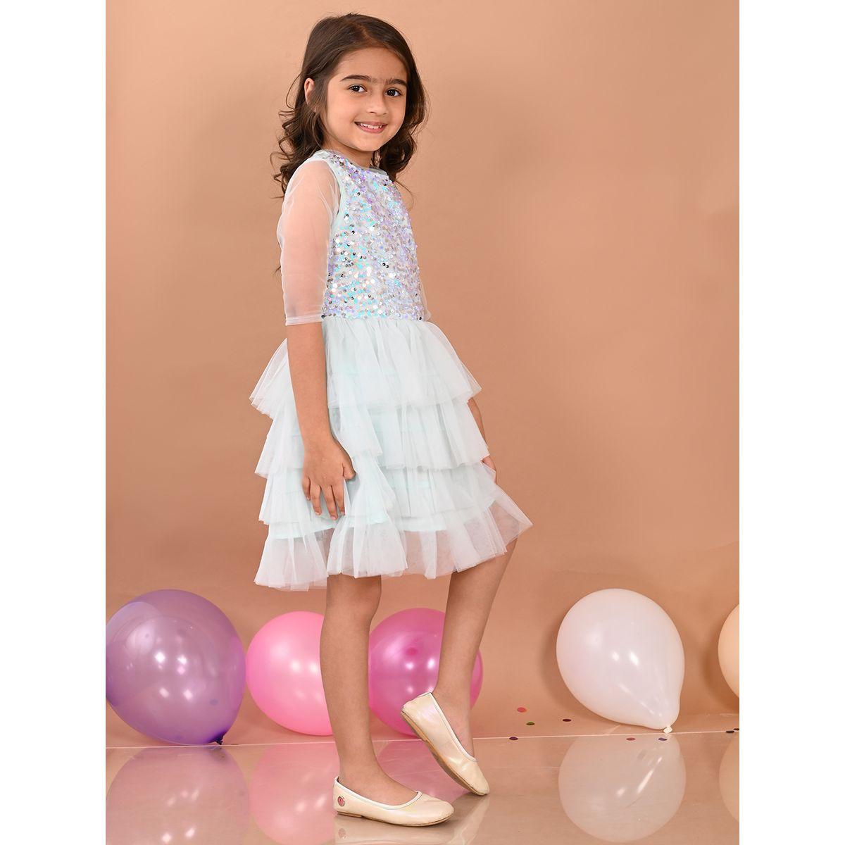 LilPicks X Styli  Sequin Detail Mesh Frill Layer Skater Dress-girls-clothing-dressesandjumpsuits-image-4