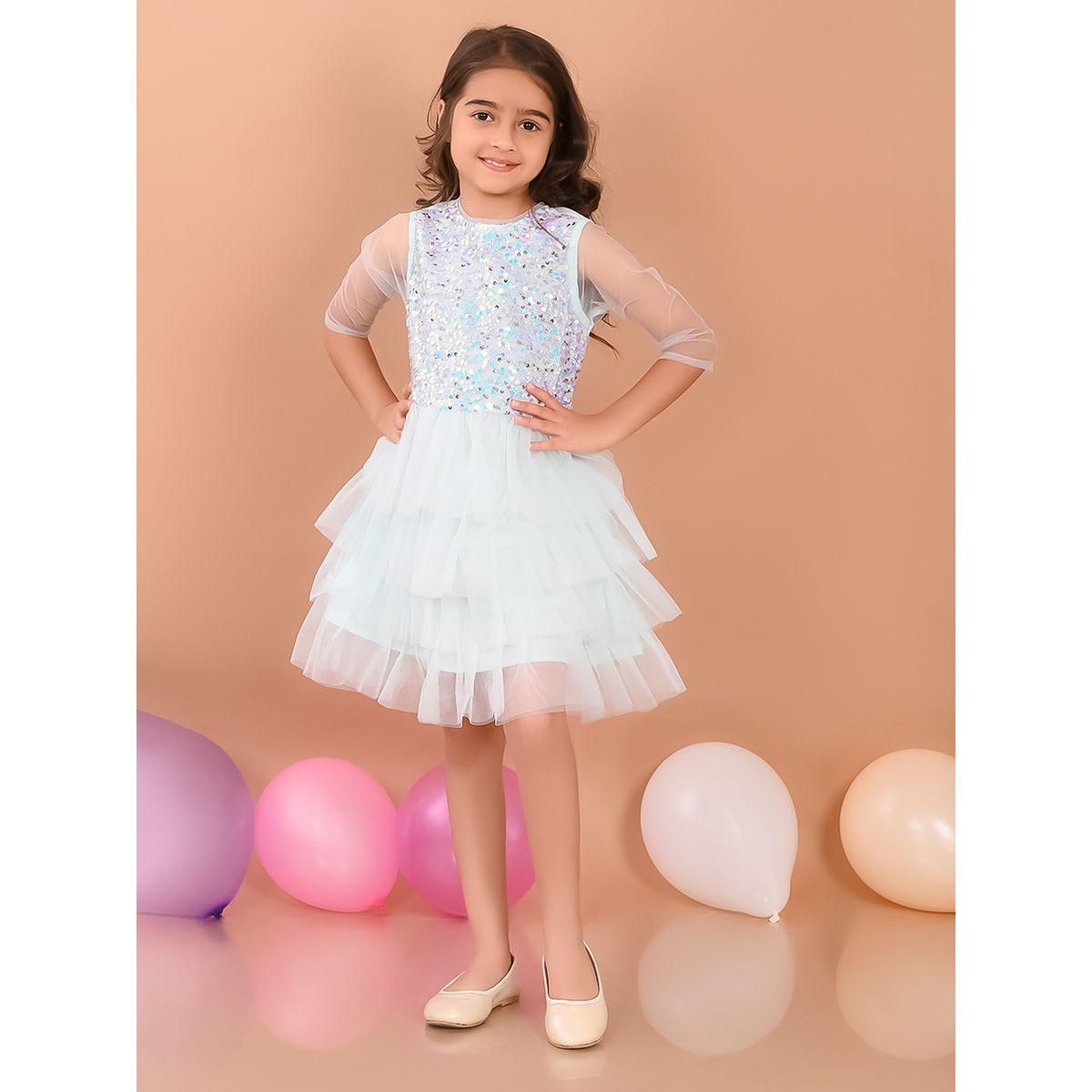LilPicks X Styli  Sequin Detail Mesh Frill Layer Skater Dress-girls-clothing-dressesandjumpsuits-image-5
