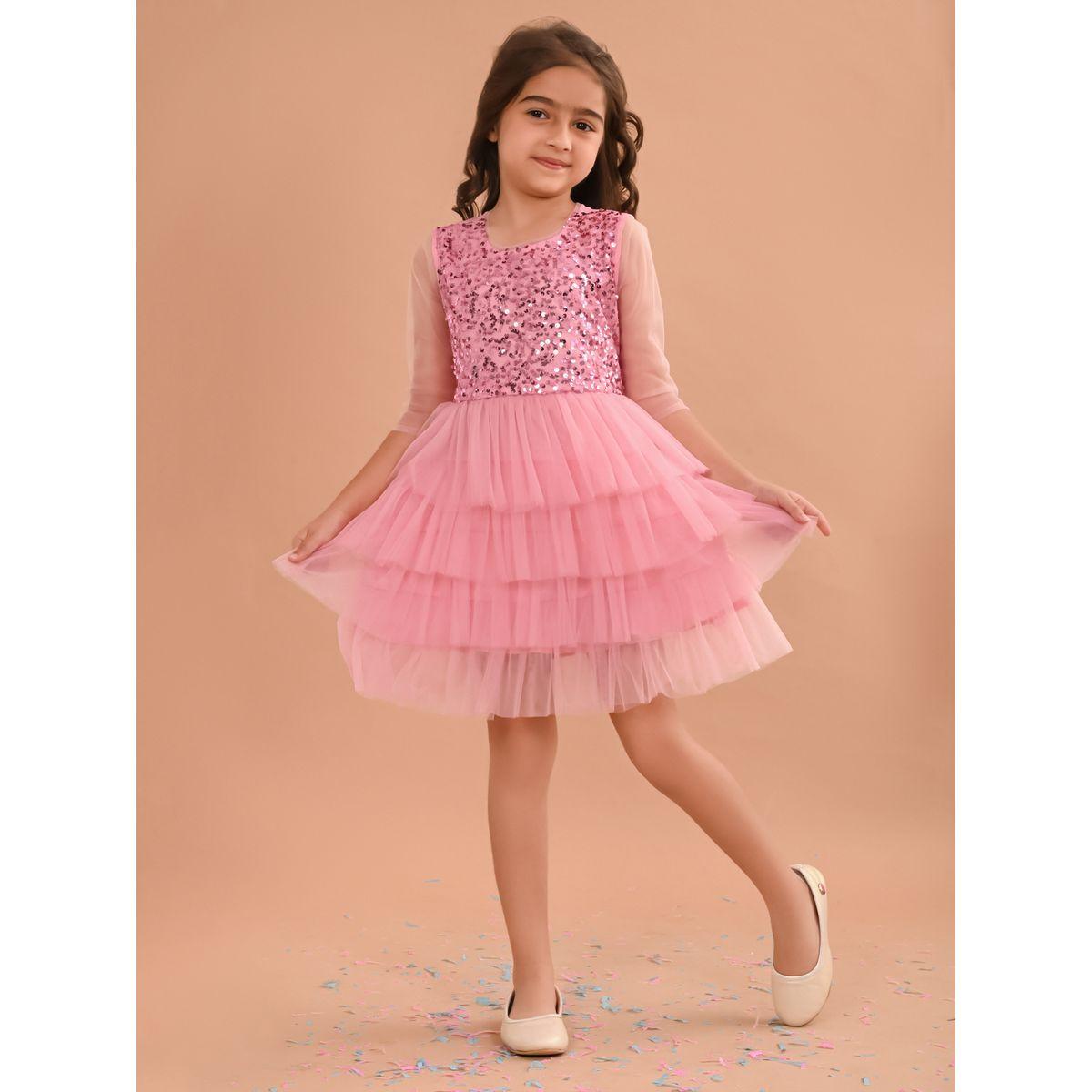 LilPicks X Styli  Sequin Detail Mesh Frill Layer Tiered Dress-girls-clothing-dressesandjumpsuits-image-1
