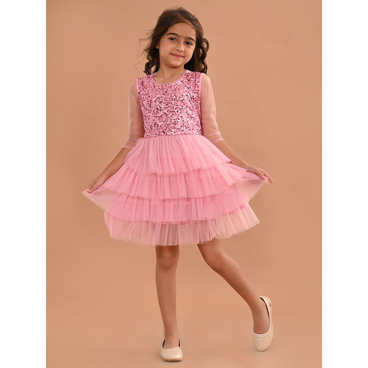 LilPicks X Styli  Sequin Detail Mesh Frill Layer Tiered Dress-girls-clothing-dressesandjumpsuits-image-2