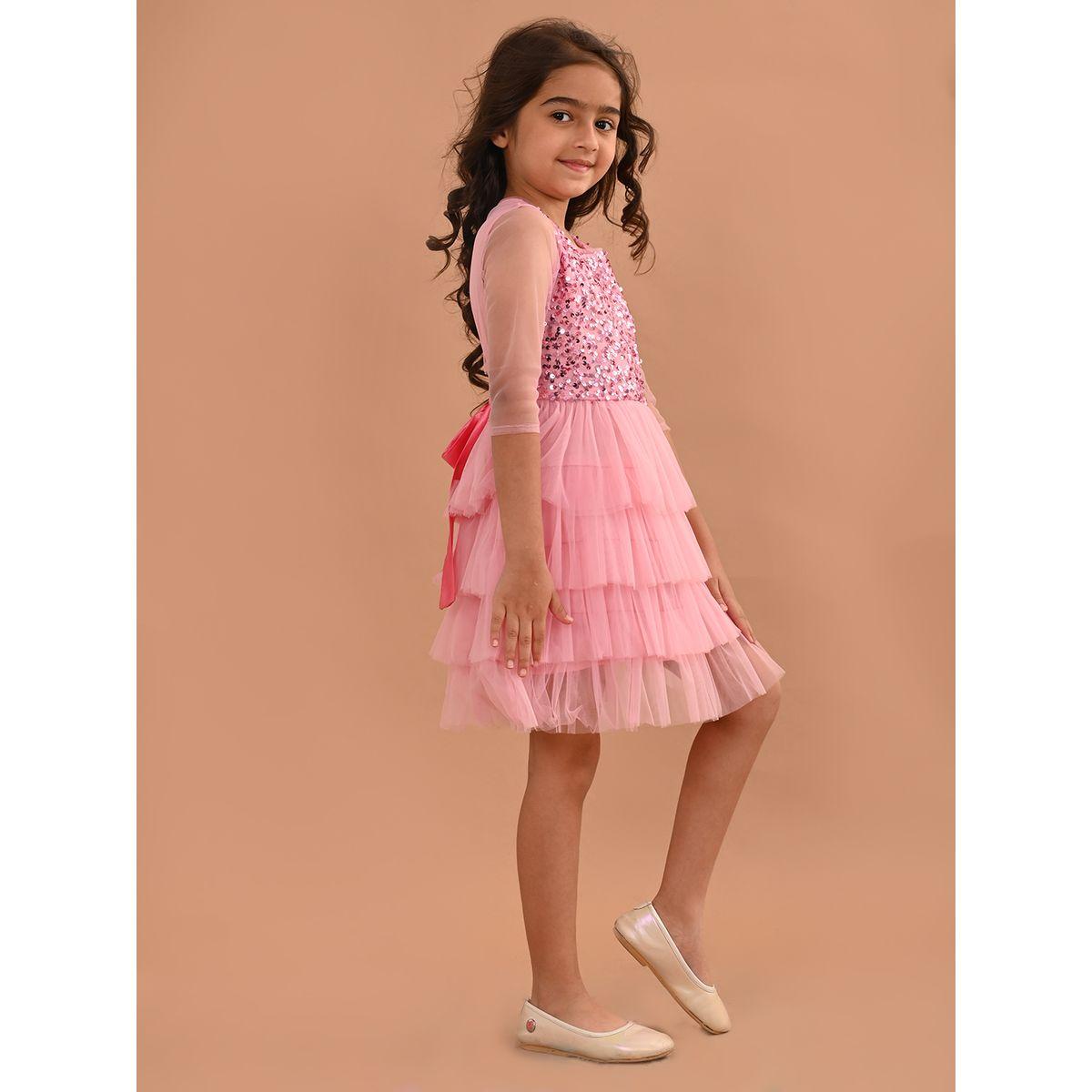 LilPicks X Styli  Sequin Detail Mesh Frill Layer Tiered Dress-girls-clothing-dressesandjumpsuits-image-3