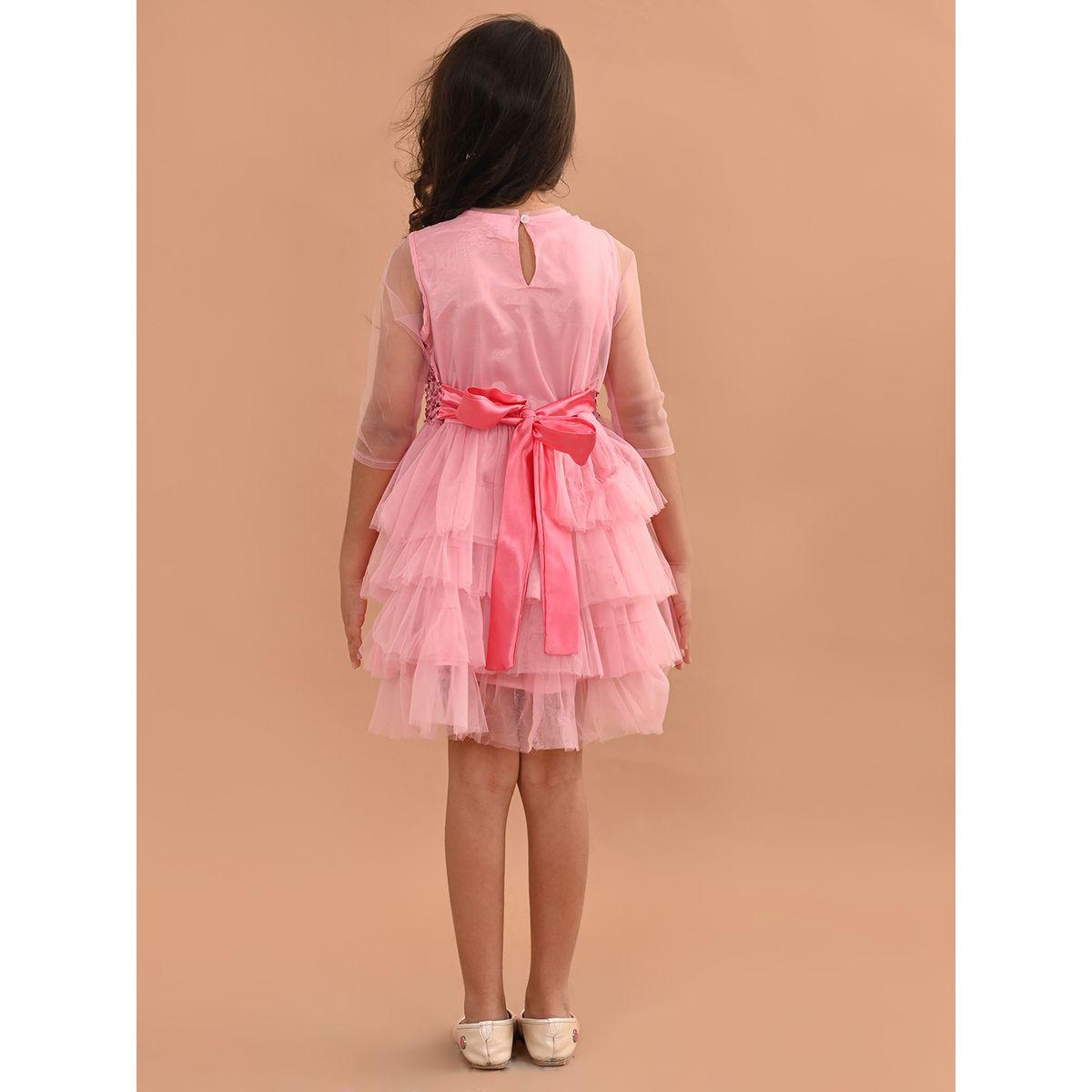 LilPicks X Styli  Sequin Detail Mesh Frill Layer Tiered Dress-girls-clothing-dressesandjumpsuits-image-4