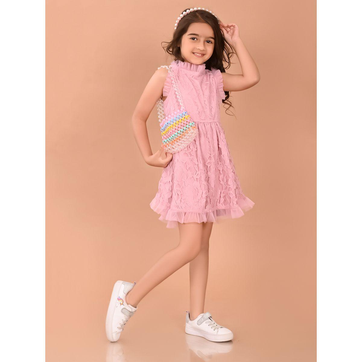 LilPicks Ruffle Trim All Over Lace Fit and Flare Dress-girls-clothing-dressesandjumpsuits-image-1