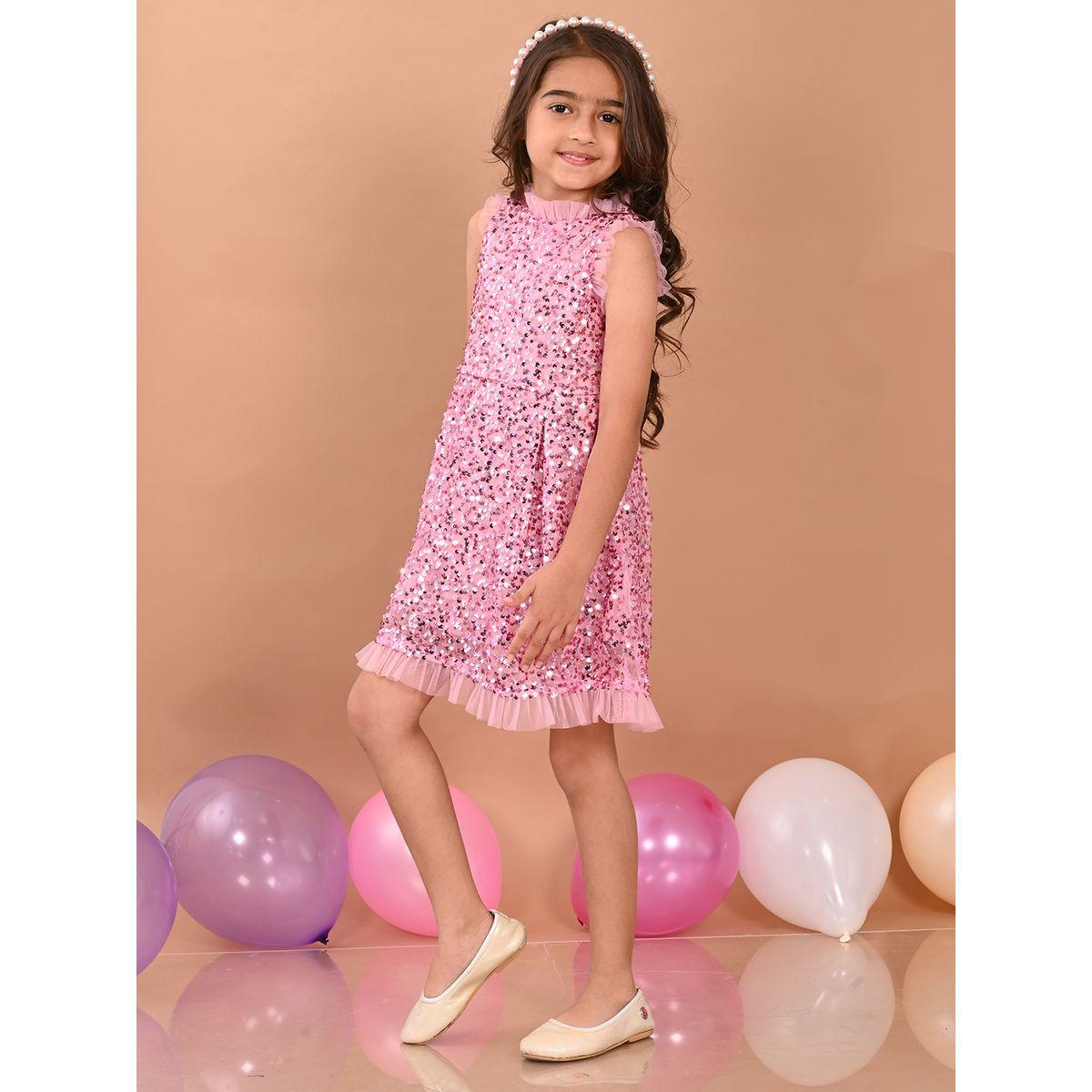 LilPicks X Styli  Sequin Detail Mesh Ruffle Trim Dress-girls-clothing-dressesandjumpsuits-image-1