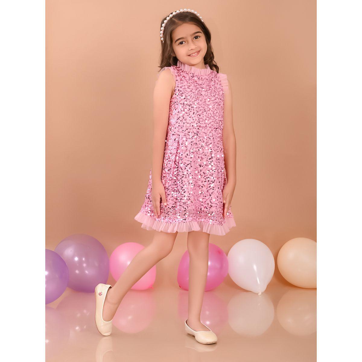 LilPicks X Styli  Sequin Detail Mesh Ruffle Trim Dress-girls-clothing-dressesandjumpsuits-image-5