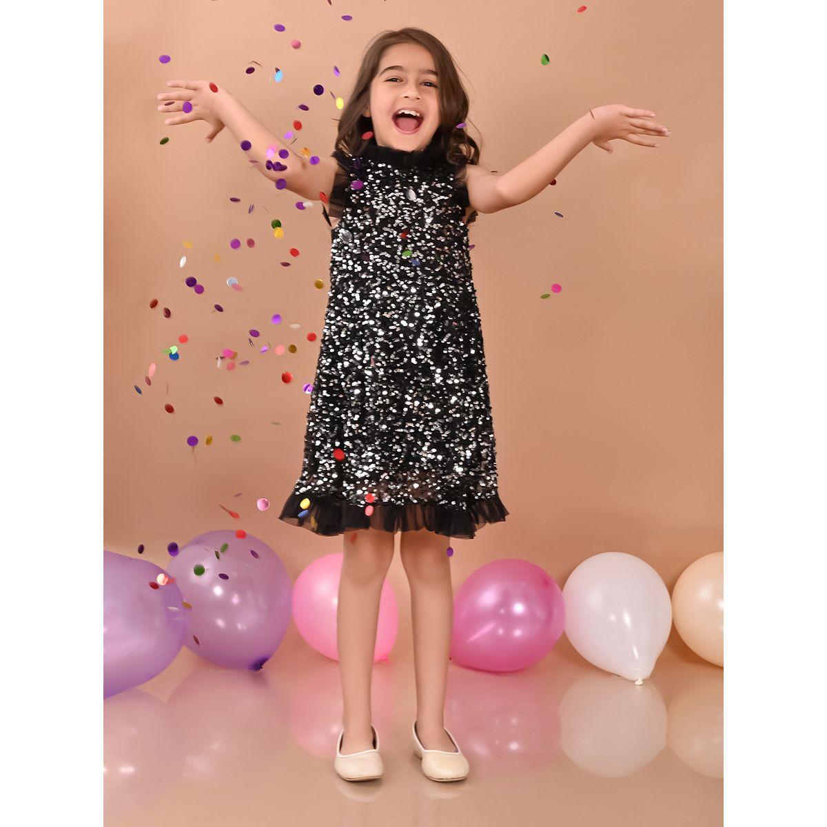 فستان بتفاصيل شبكية وكشكش مع ترتر ليل بيكس × ستايلي-girls-clothing-dressesandjumpsuits-image-1