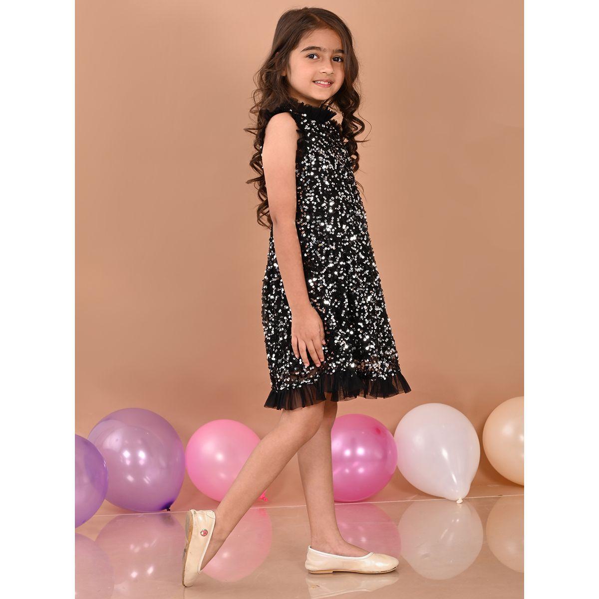 LilPicks X Styli  Mesh Ruffle Trim Sequin Detail Shift Dress-girls-clothing-dressesandjumpsuits-image-4