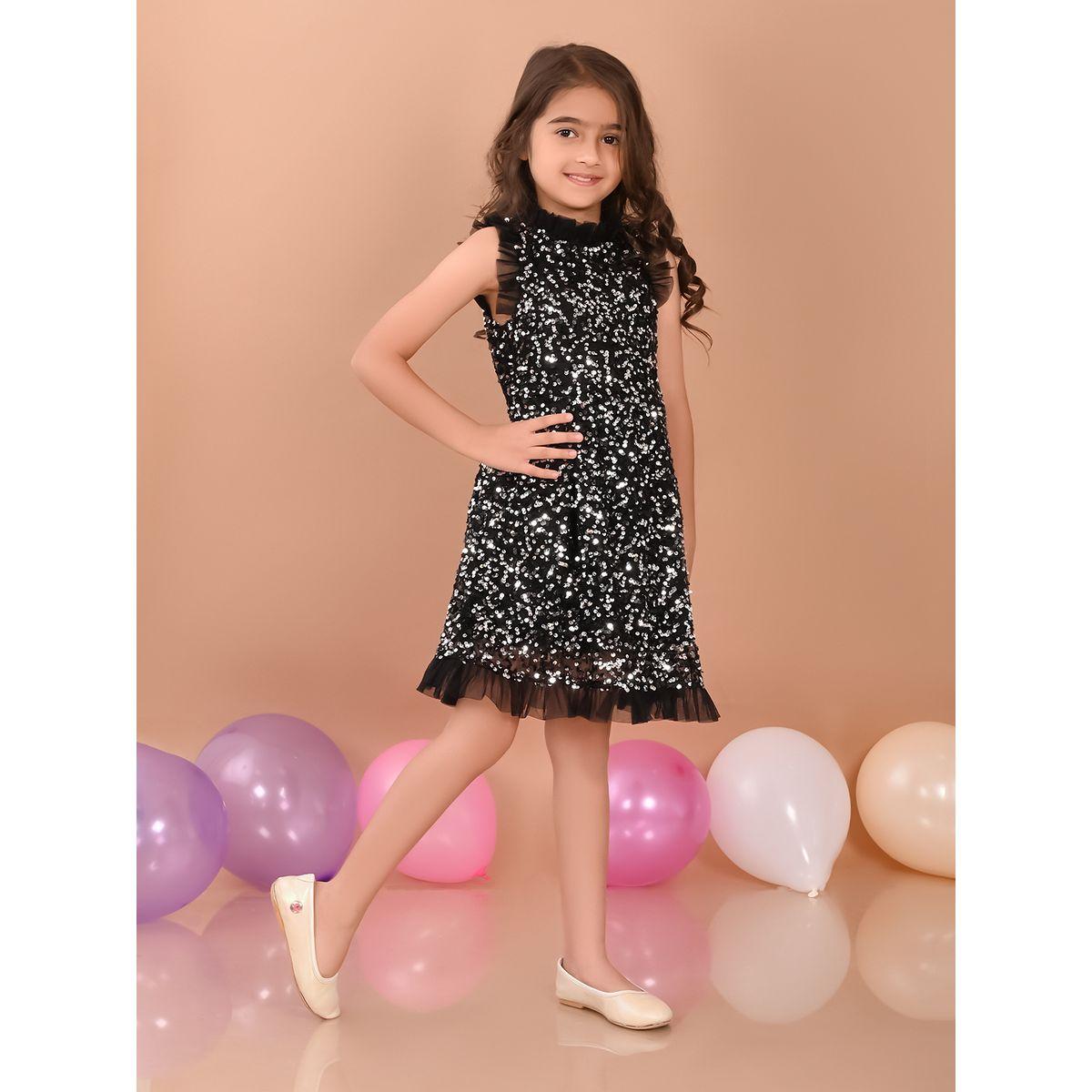 فستان بتفاصيل شبكية وكشكش مع ترتر ليل بيكس × ستايلي-girls-clothing-dressesandjumpsuits-image-5