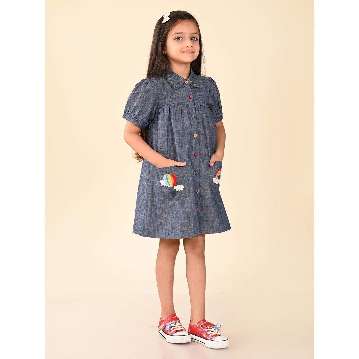 LilPicks X Styli  Embroidered Pocket Detail Denim Shirt Dress-girls-clothing-dressesandjumpsuits-image-4