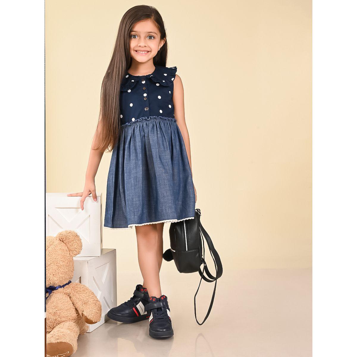 LilPicks X Styli  Polka Dot Print Peter Pan Collar Denim Dress-girls-clothing-dressesandjumpsuits-image-1