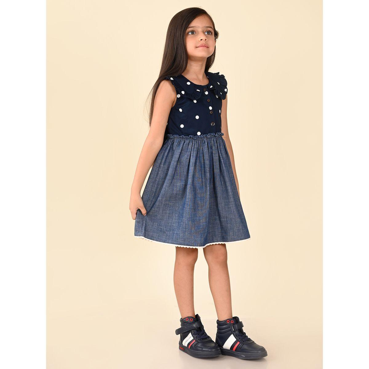 LilPicks X Styli  Polka Dot Print Peter Pan Collar Denim Dress-girls-clothing-dressesandjumpsuits-image-4
