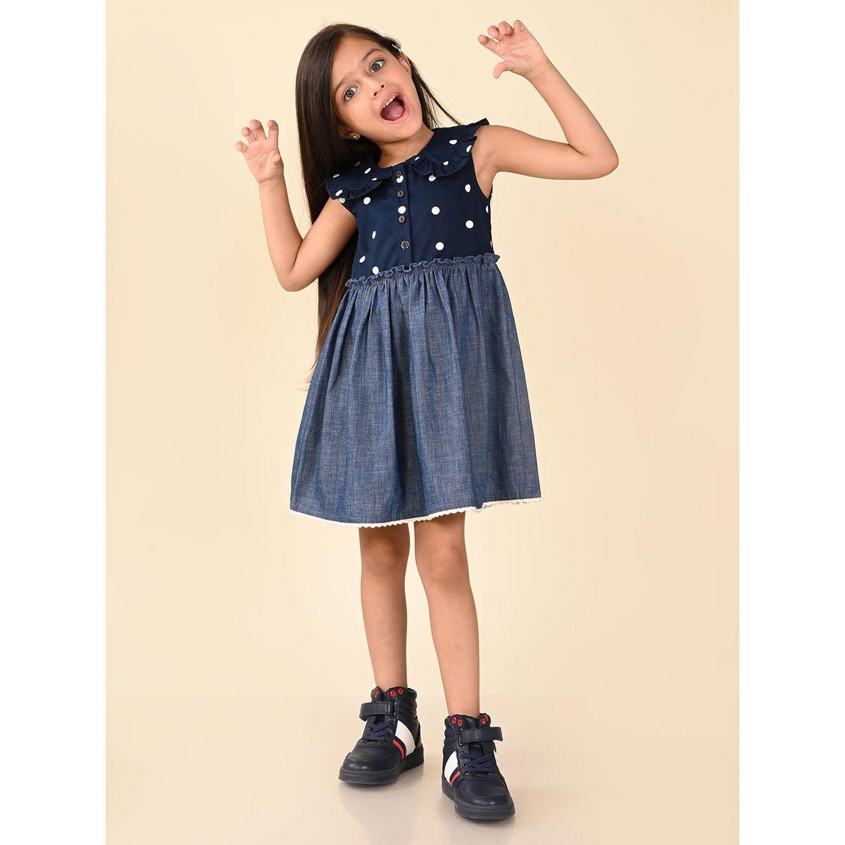 LilPicks X Styli  Polka Dot Print Peter Pan Collar Denim Dress-girls-clothing-dressesandjumpsuits-image-5