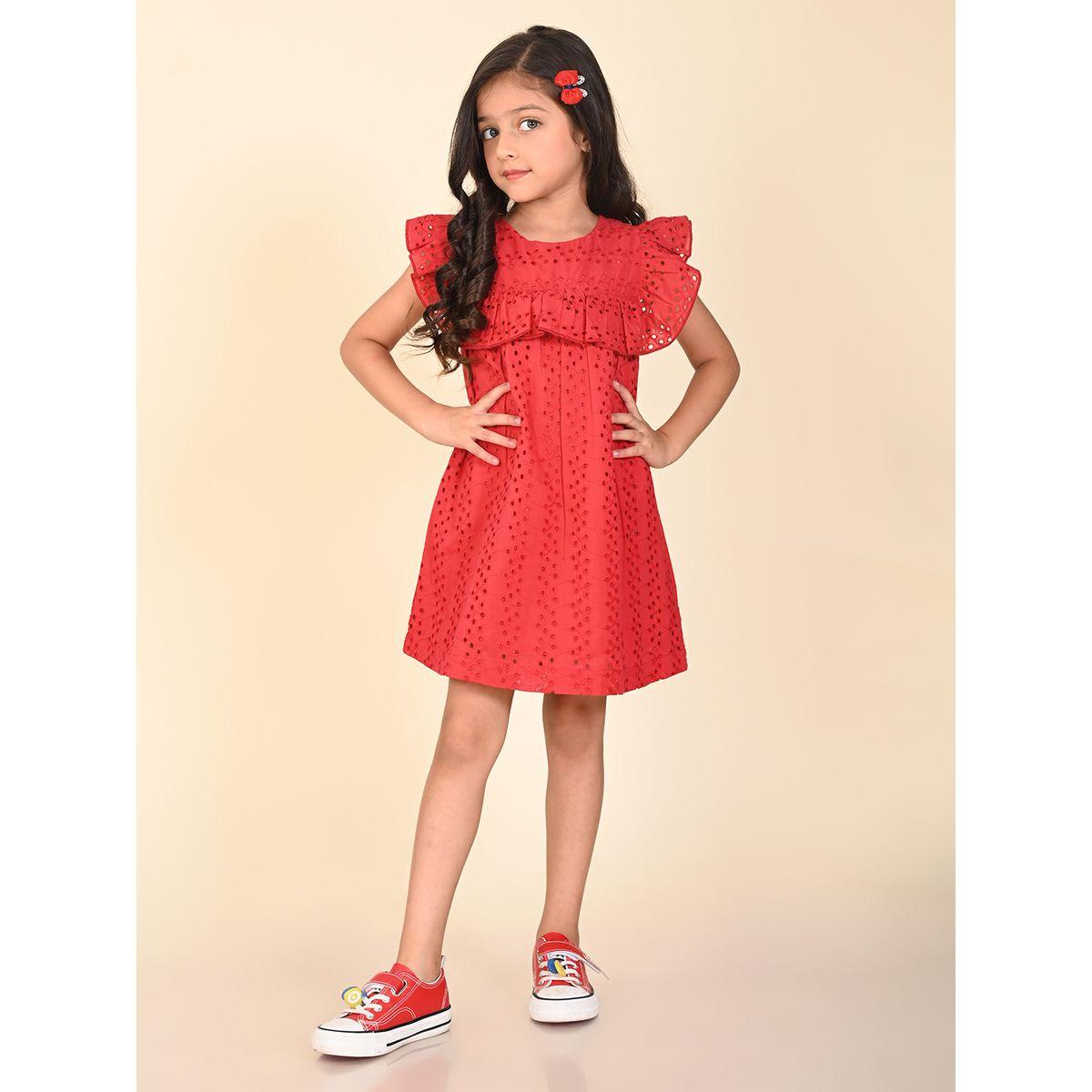 فستان مزين بفتحات وتفاصيل كشكش ليل بيكس × ستايلي-girls-clothing-dressesandjumpsuits-image-3