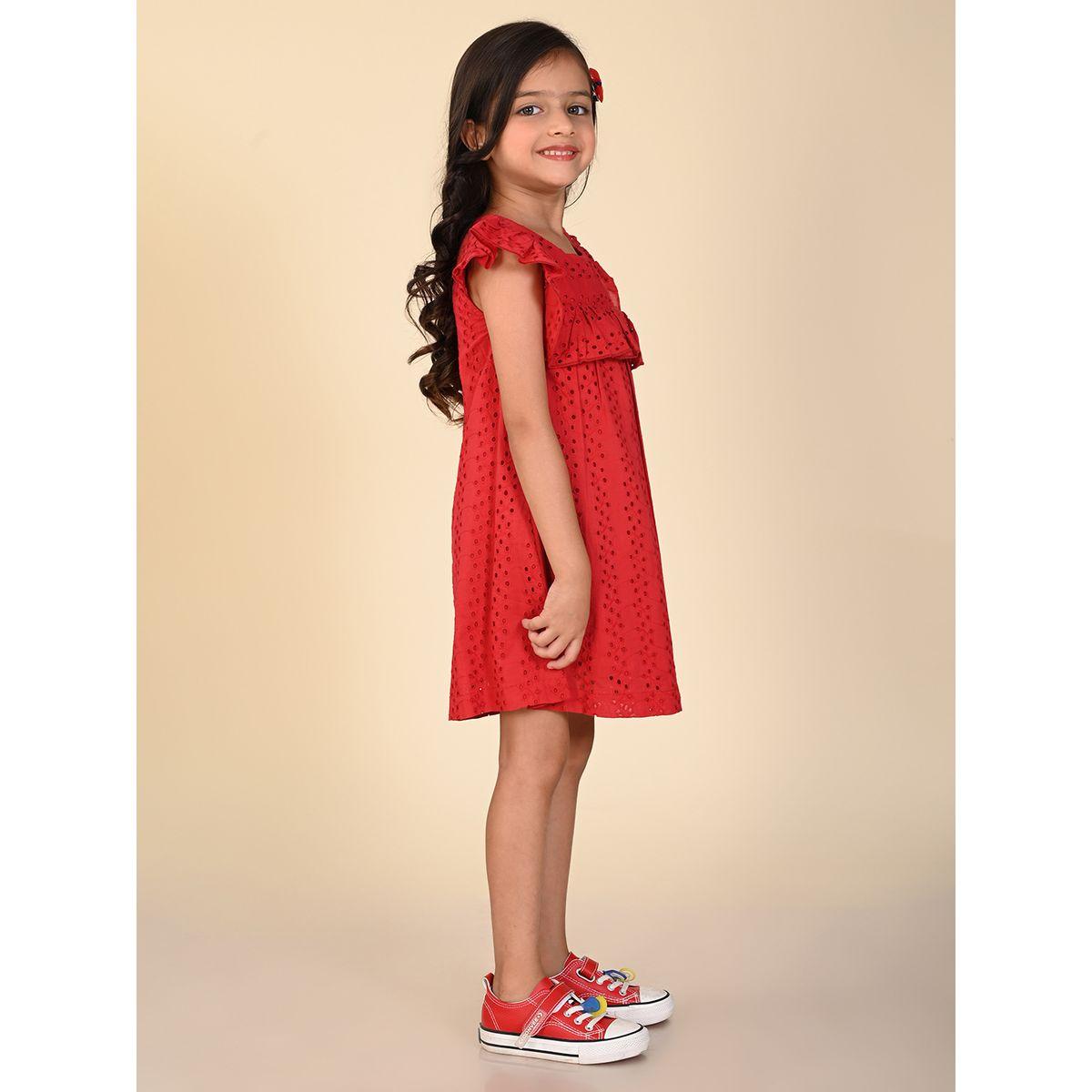 فستان مزين بفتحات وتفاصيل كشكش ليل بيكس × ستايلي-girls-clothing-dressesandjumpsuits-image-4