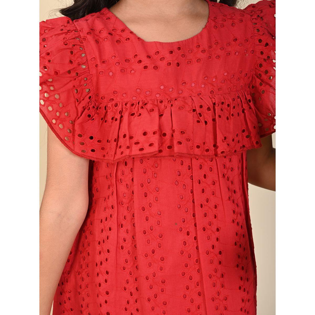 فستان مزين بفتحات وتفاصيل كشكش ليل بيكس × ستايلي-girls-clothing-dressesandjumpsuits-image-5