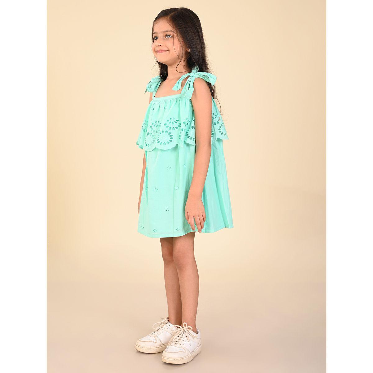 فستان مزين بفتحات صغيرة واكمام باربطة ليل بيكس × ستايلي-girls-clothing-dressesandjumpsuits-image-4