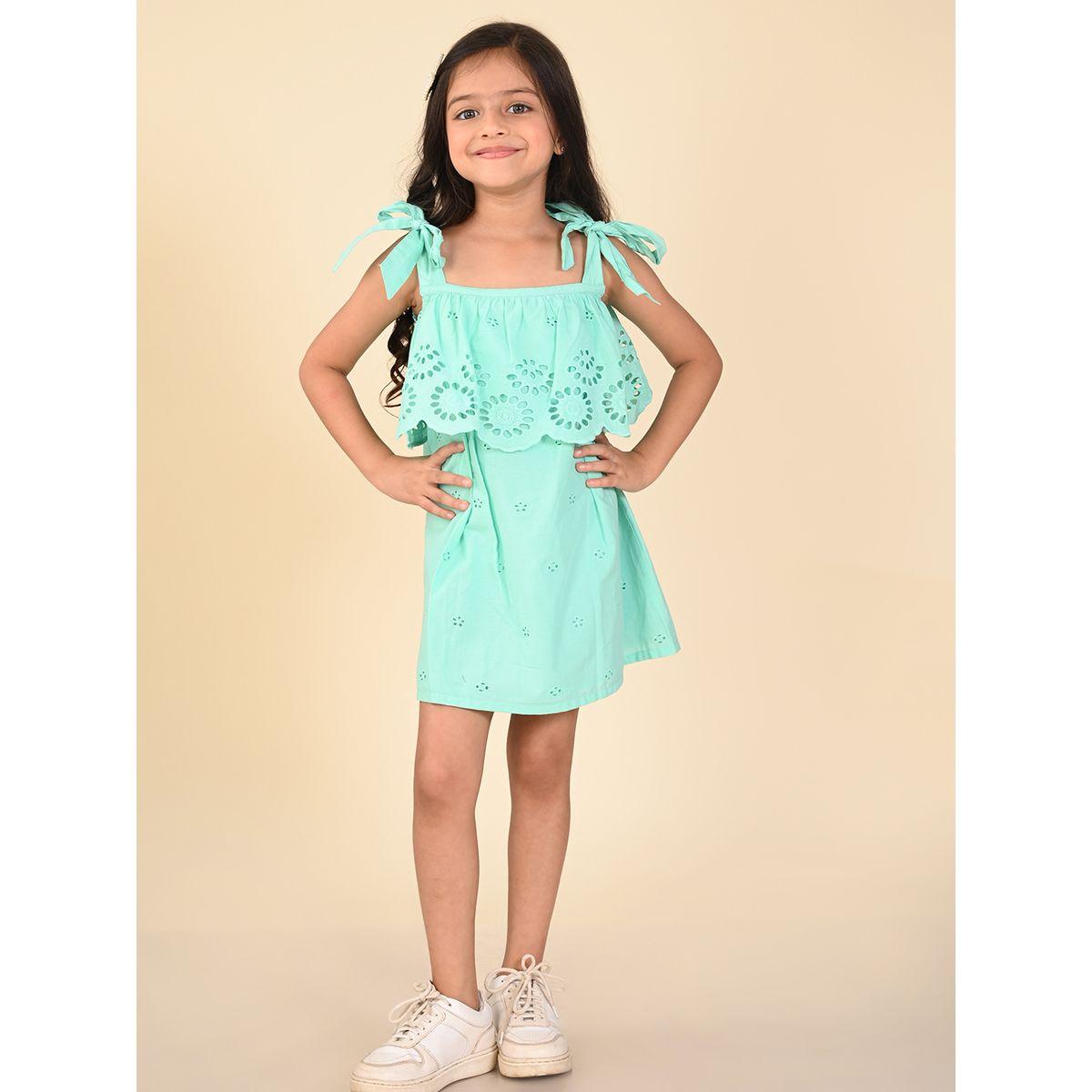 فستان مزين بفتحات صغيرة واكمام باربطة ليل بيكس × ستايلي-girls-clothing-dressesandjumpsuits-image-5
