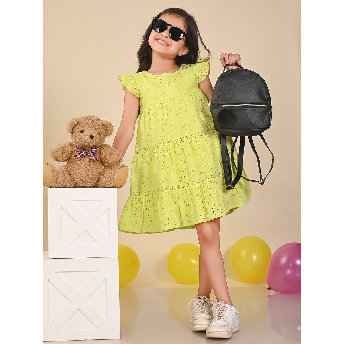 فستان قصير بتفاصيل فتحات مع كشكش ليل بيكس × ستايلي-girls-clothing-dressesandjumpsuits-image-1