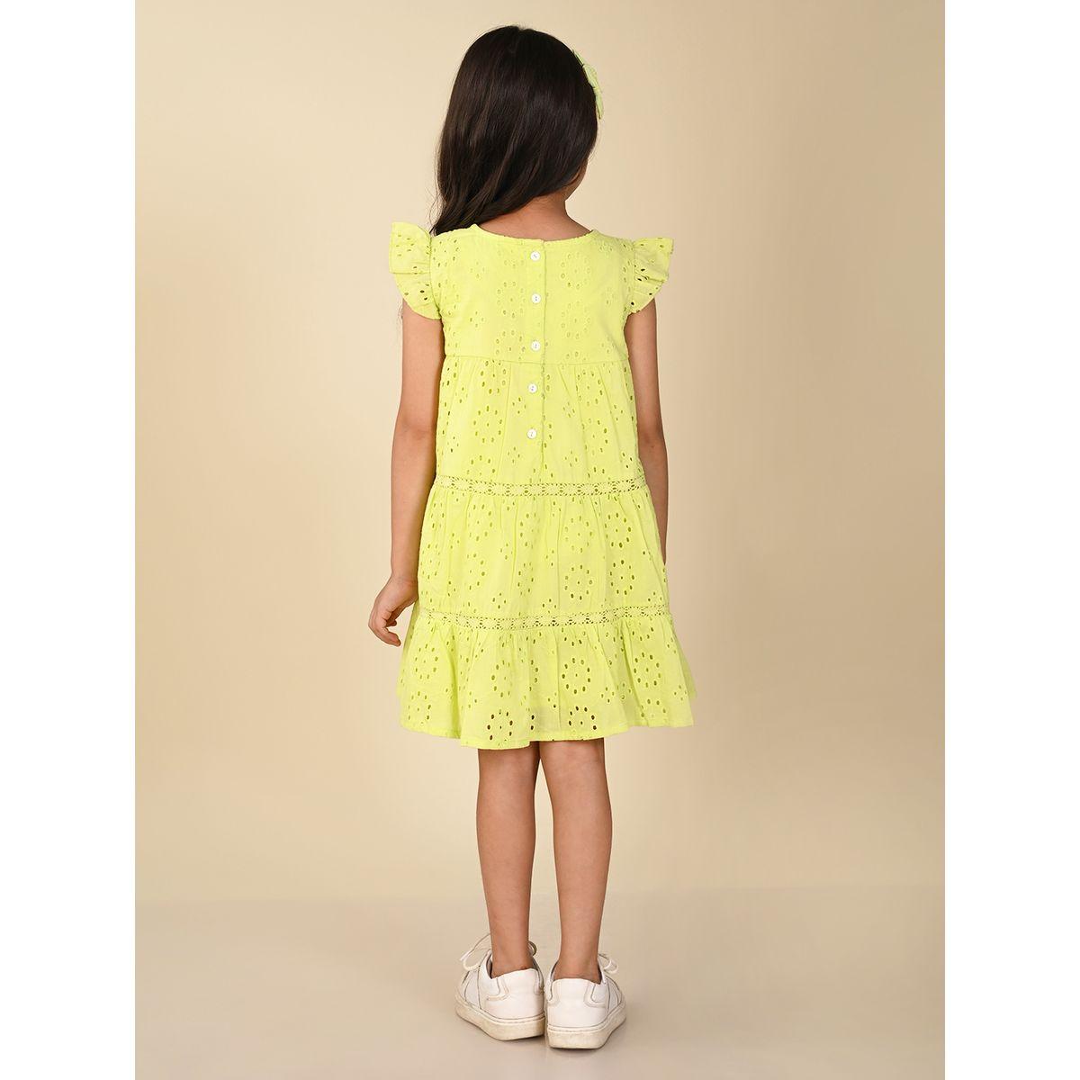 LilPicks X Styli  Schiffli Ruffle Sleeves Back Button Closure Dress-girls-clothing-dressesandjumpsuits-image-2