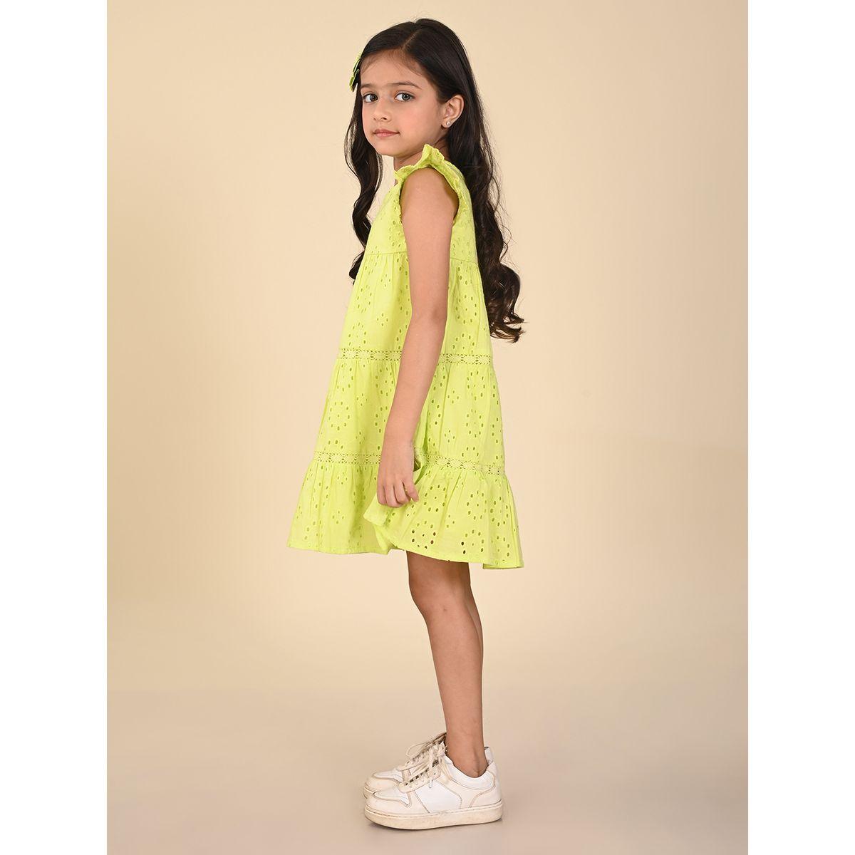 فستان قصير بتفاصيل فتحات مع كشكش ليل بيكس × ستايلي-girls-clothing-dressesandjumpsuits-image-3