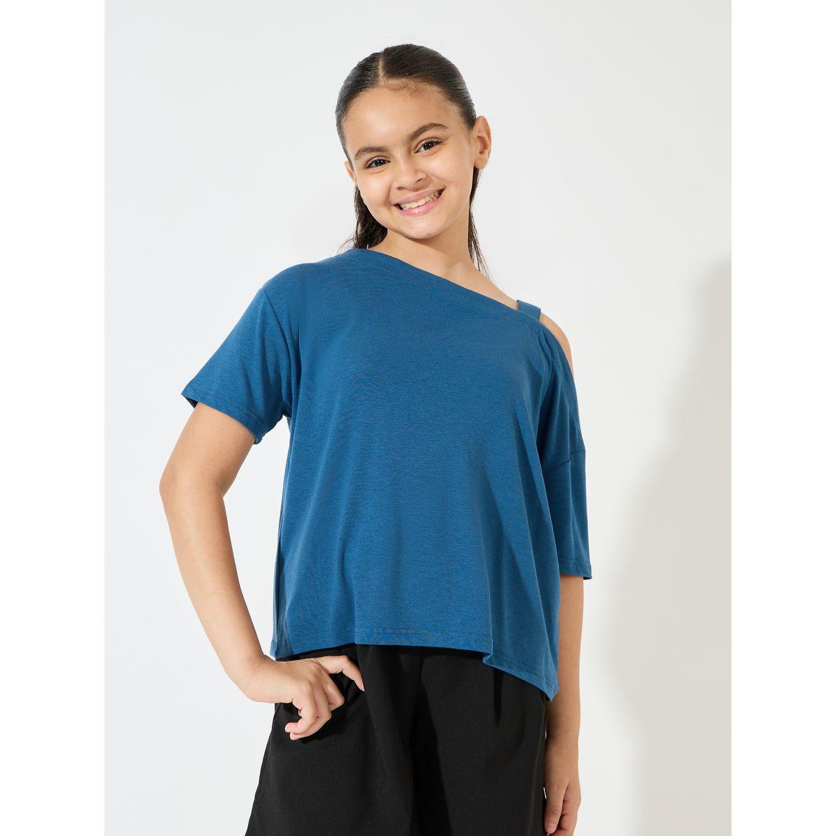 Styli Asymmetrical Neck Top & Wide Leg Shorts Set-girls-clothing-setsandcoords-image-2