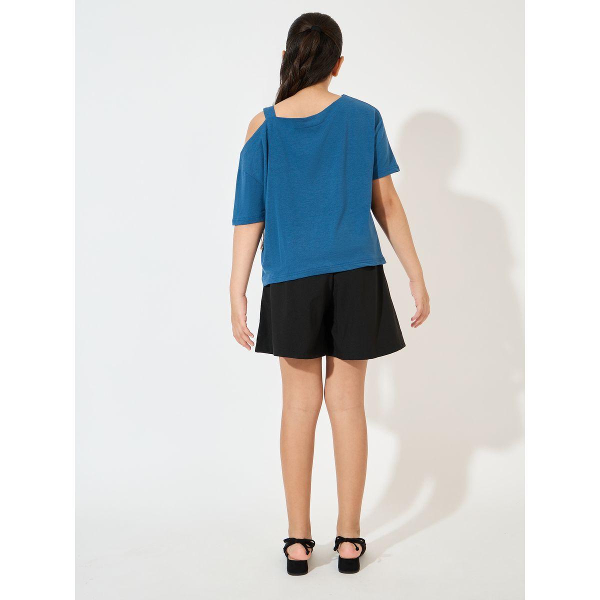 Styli Asymmetrical Neck Top & Wide Leg Shorts Set-girls-clothing-setsandcoords-image-4