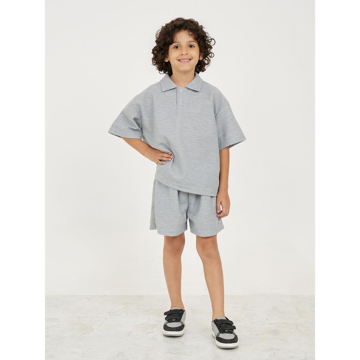 Styli Oversized Drop Shoulder Polo T-shirt & Short Set-boys-clothing-setsandcoords-image-1