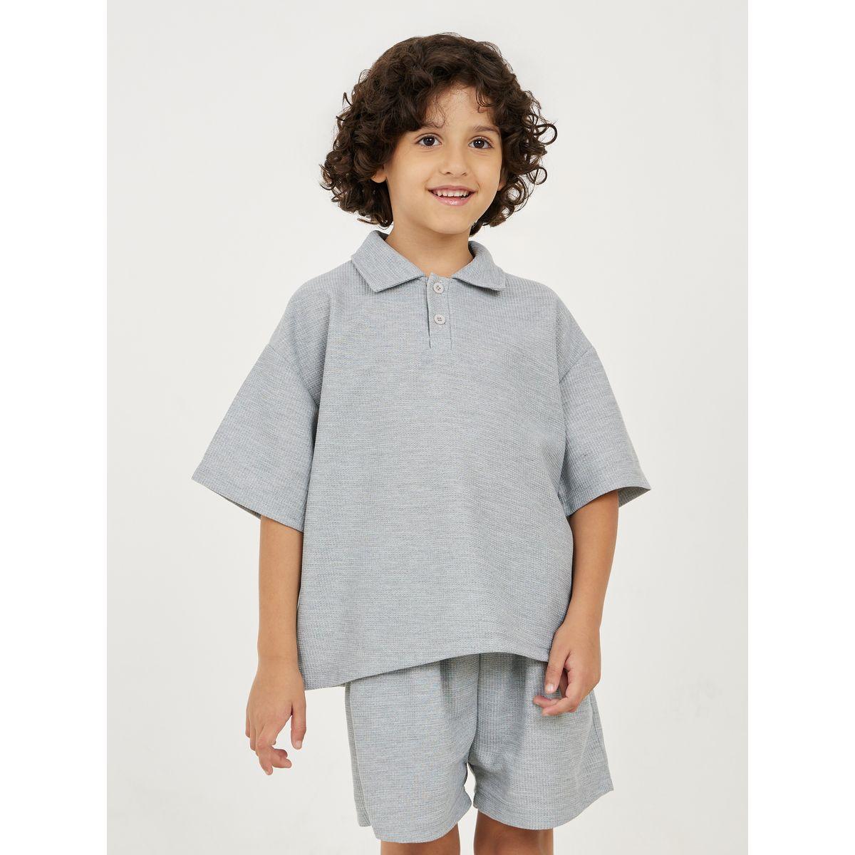 Styli Oversized Drop Shoulder Polo T-shirt & Short Set-boys-clothing-setsandcoords-image-2