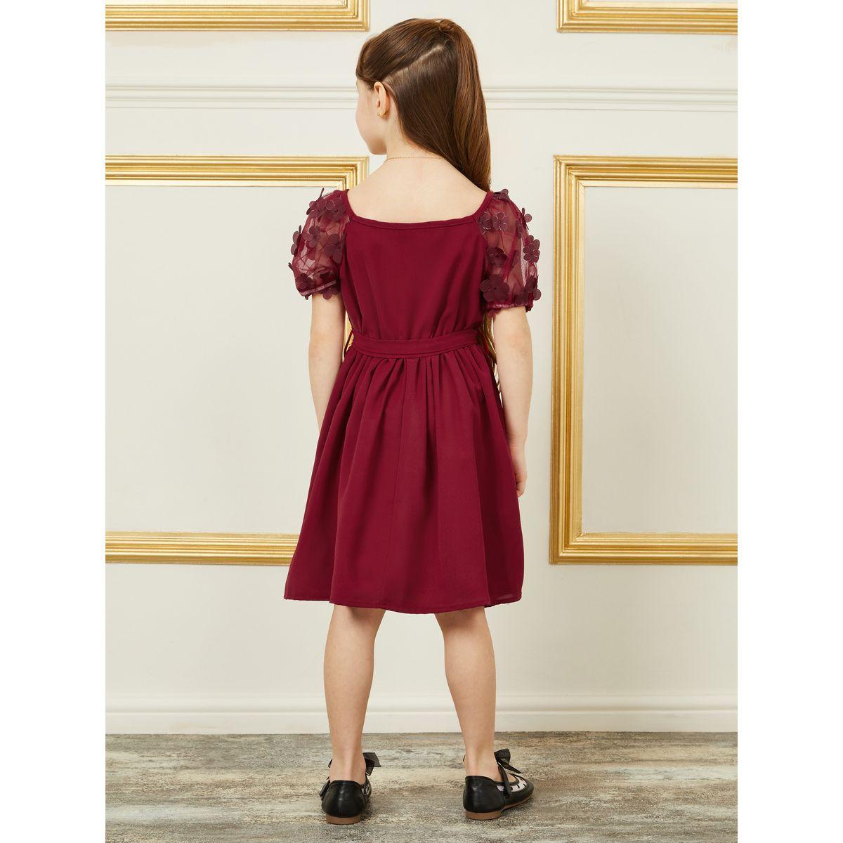 فستان باكمام منفوخة ورباط خصر-girls-clothing-dressesandjumpsuits-image-4