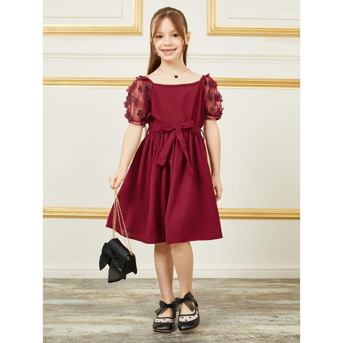 فستان باكمام منفوخة ورباط خصر-girls-clothing-dressesandjumpsuits-image-5