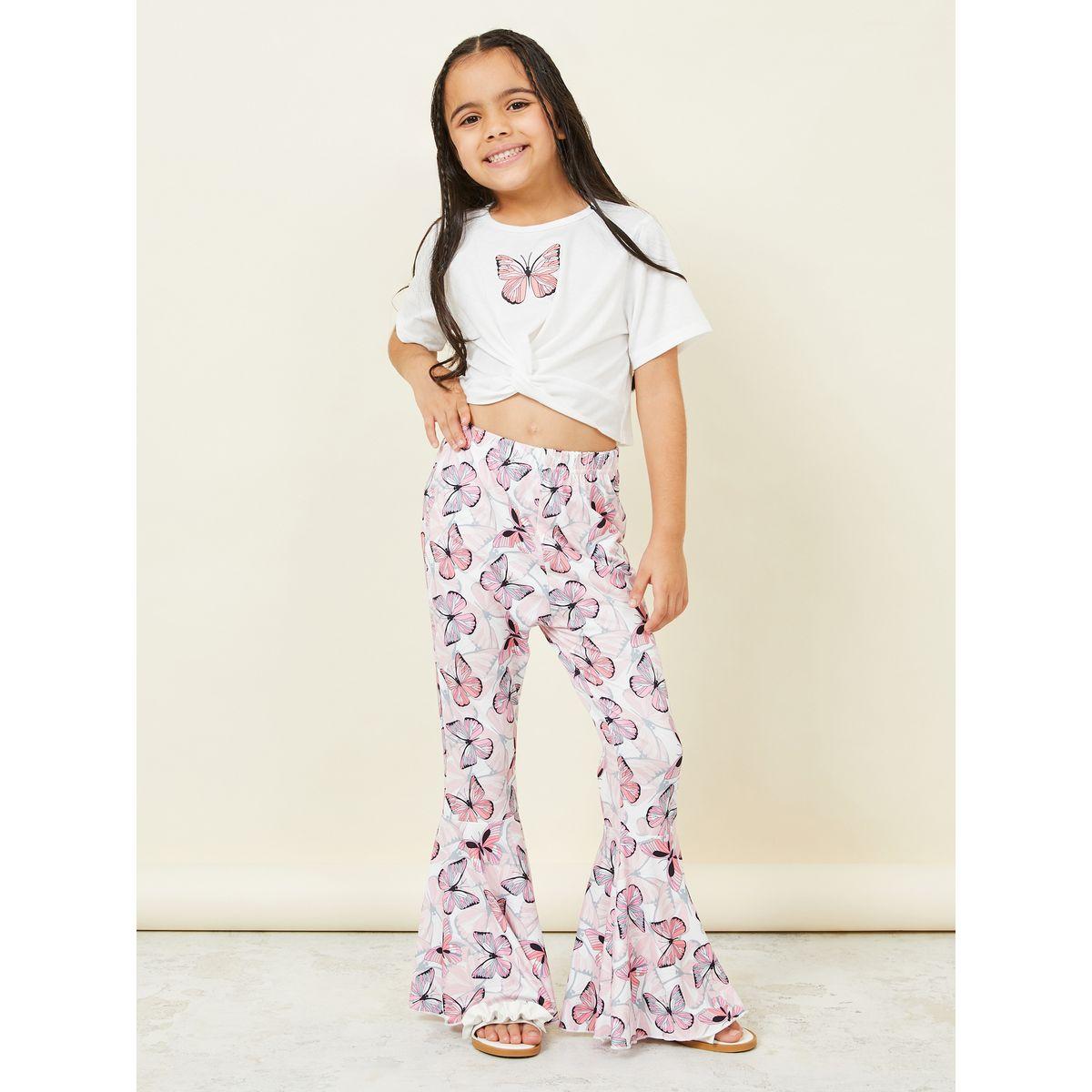 Styli Butterfly Print Knot Front Crop Top & Flared Pants Set-girls-clothing-setsandcoords-image-1