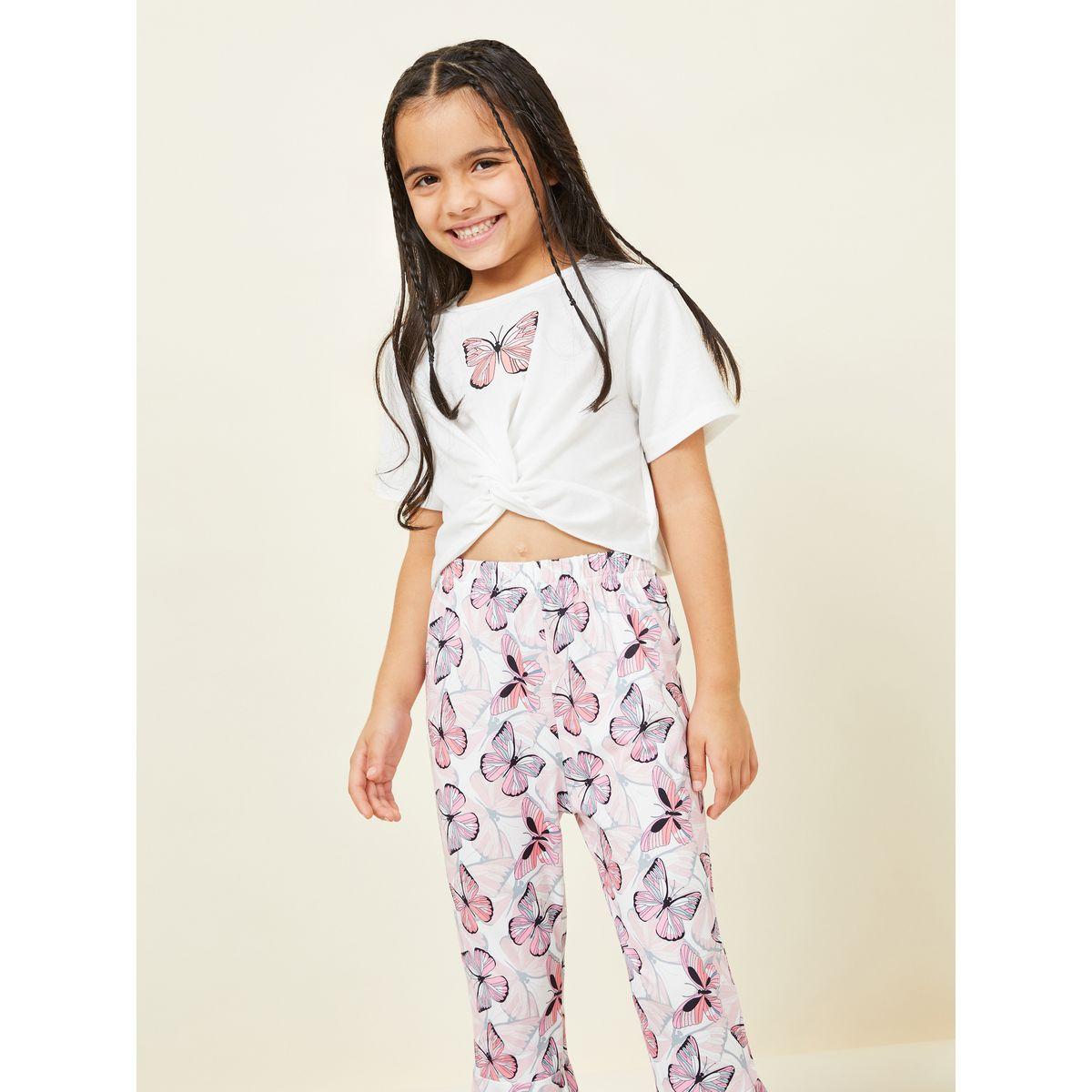 Styli Butterfly Print Knot Front Crop Top & Flared Pants Set-girls-clothing-setsandcoords-image-2