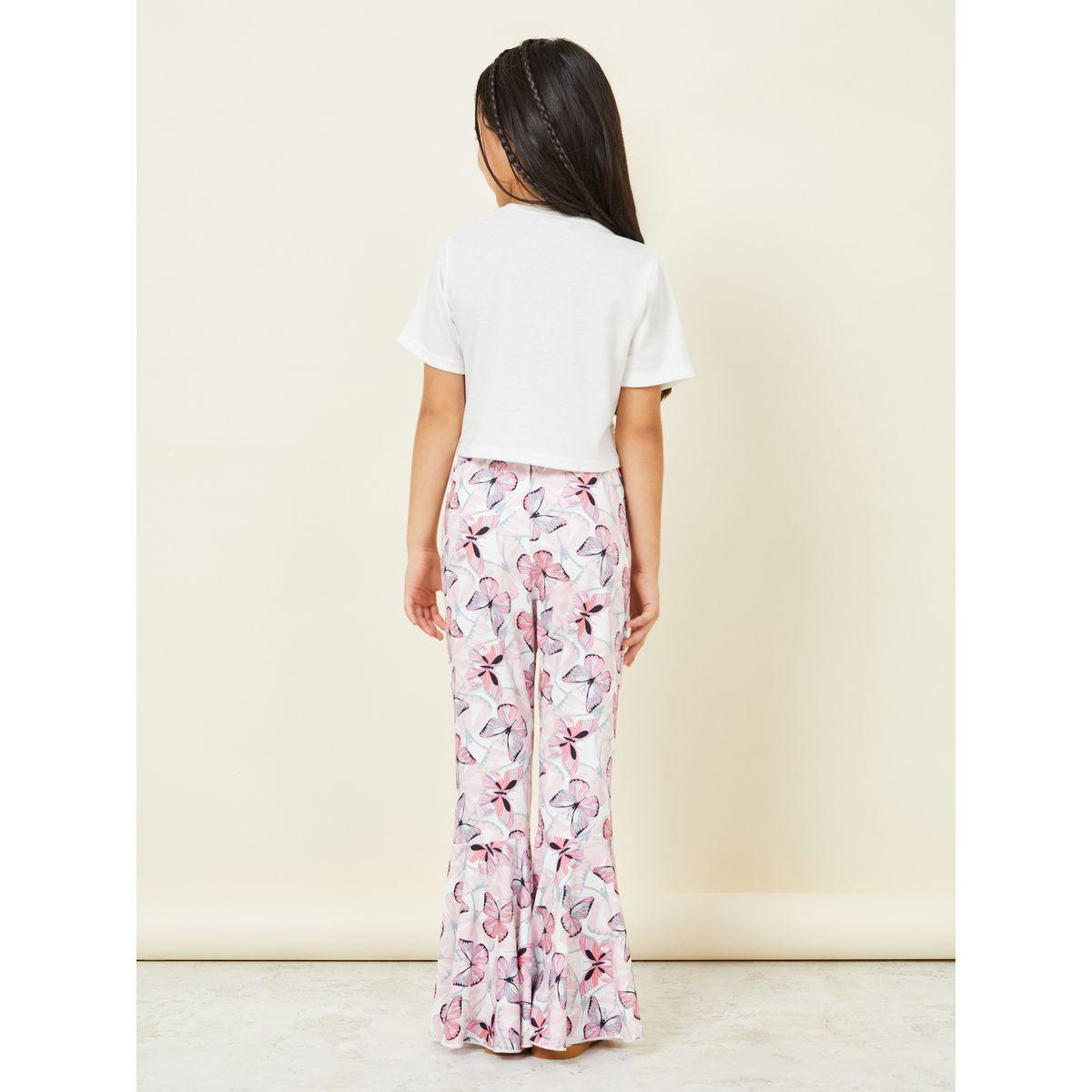 Styli Butterfly Print Knot Front Crop Top & Flared Pants Set-girls-clothing-setsandcoords-image-3