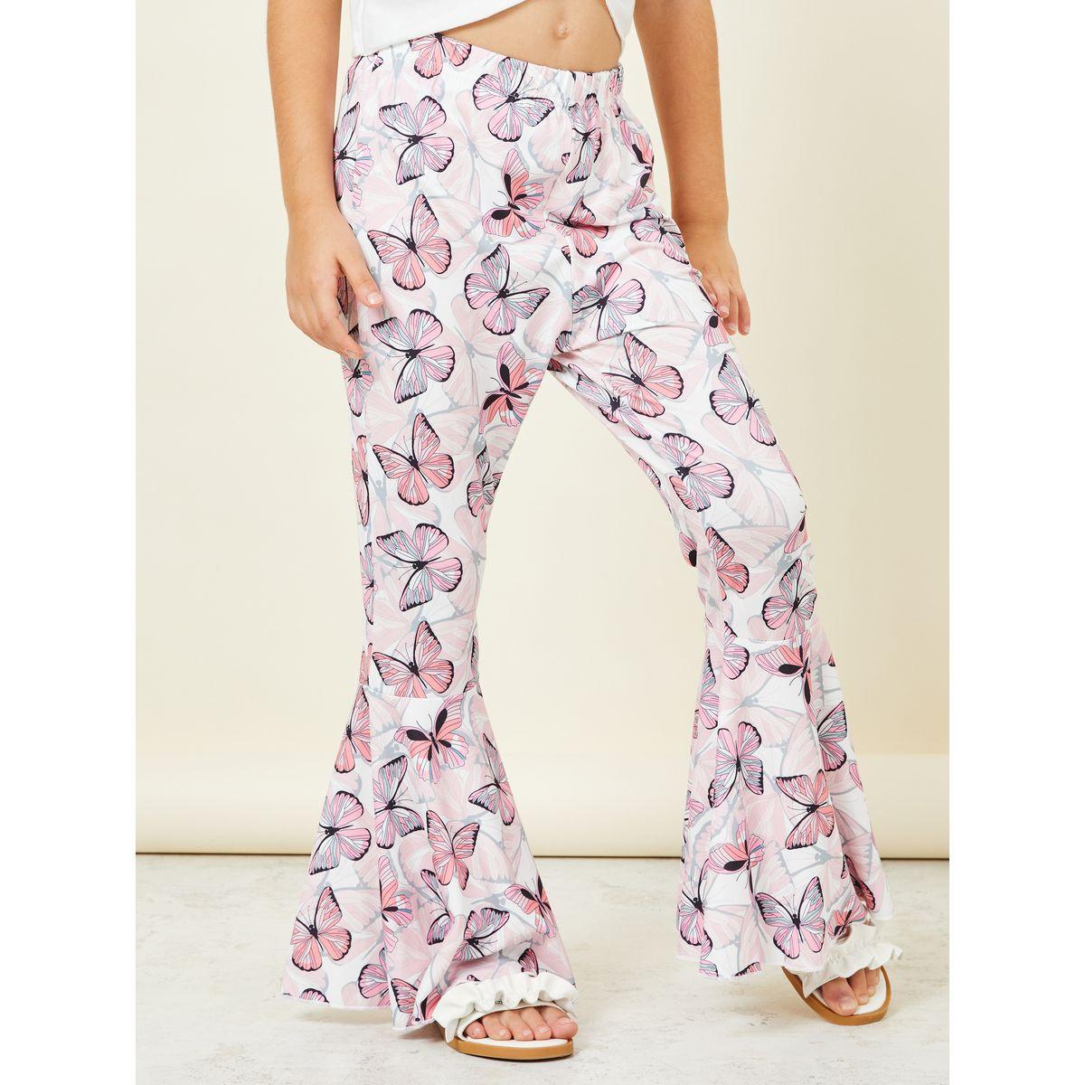 Styli Butterfly Print Knot Front Crop Top & Flared Pants Set-girls-clothing-setsandcoords-image-4