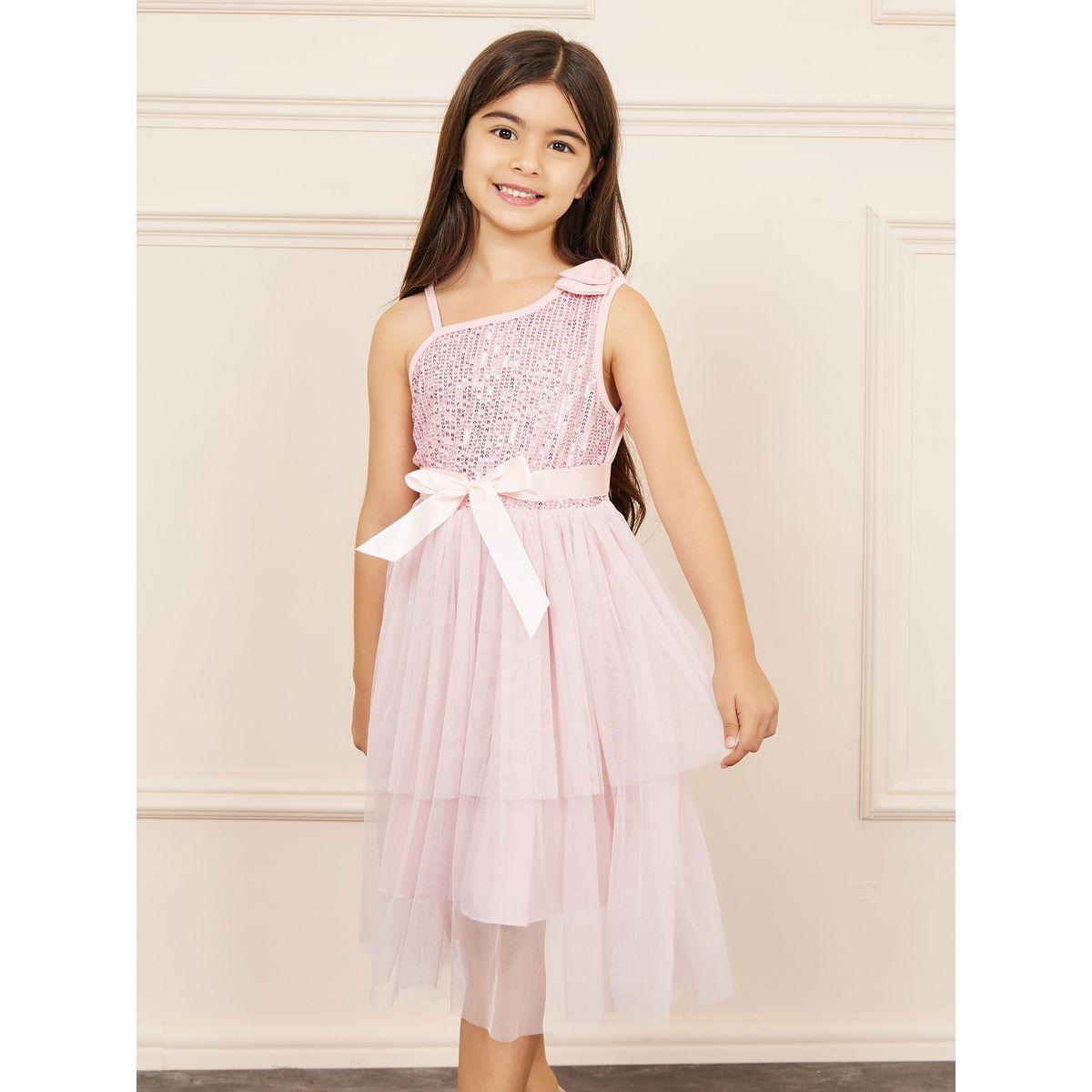 Styli Sequin Detail Bow Applique A-Line Mesh Dress with Tie Up-girls-clothing-dressesandjumpsuits-image-1