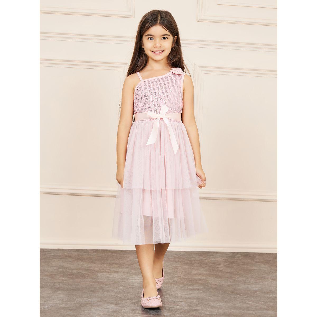 Styli Sequin Detail Bow Applique A-Line Mesh Dress with Tie Up-girls-clothing-dressesandjumpsuits-image-2