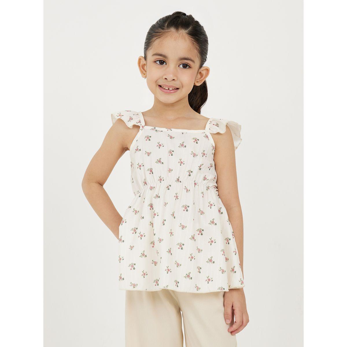 بلوزة بيبلوم بتفاصيل كشكش وطبعات صغيرة-girls-clothing-tshirts-image-1