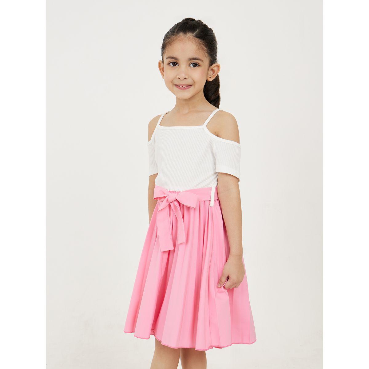 Styli Colorblock Cold Shoulder Pleated Hem A-Line Dress-girls-clothing-dressesandjumpsuits-image-3