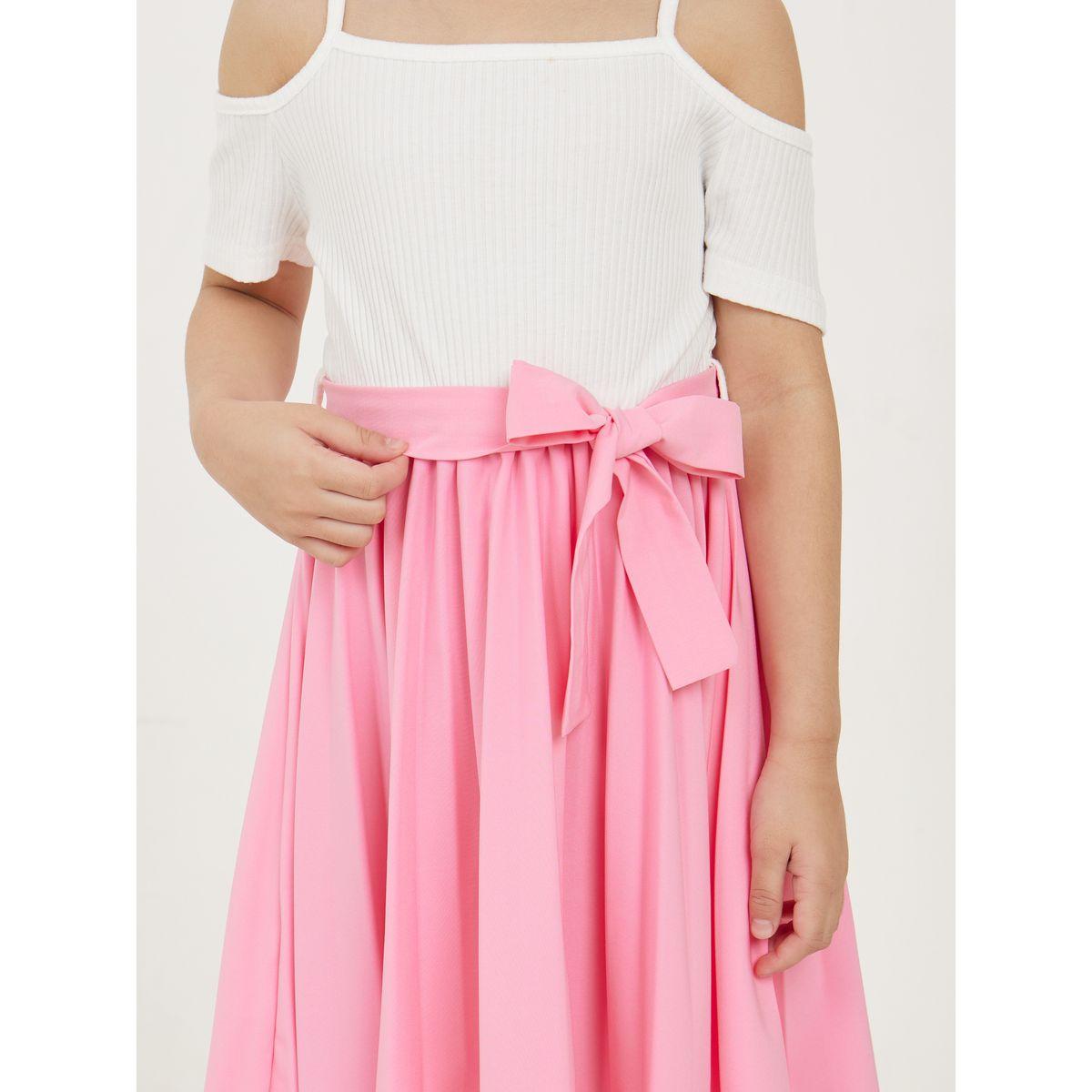 Styli Colorblock Cold Shoulder Pleated Hem A-Line Dress-girls-clothing-dressesandjumpsuits-image-4