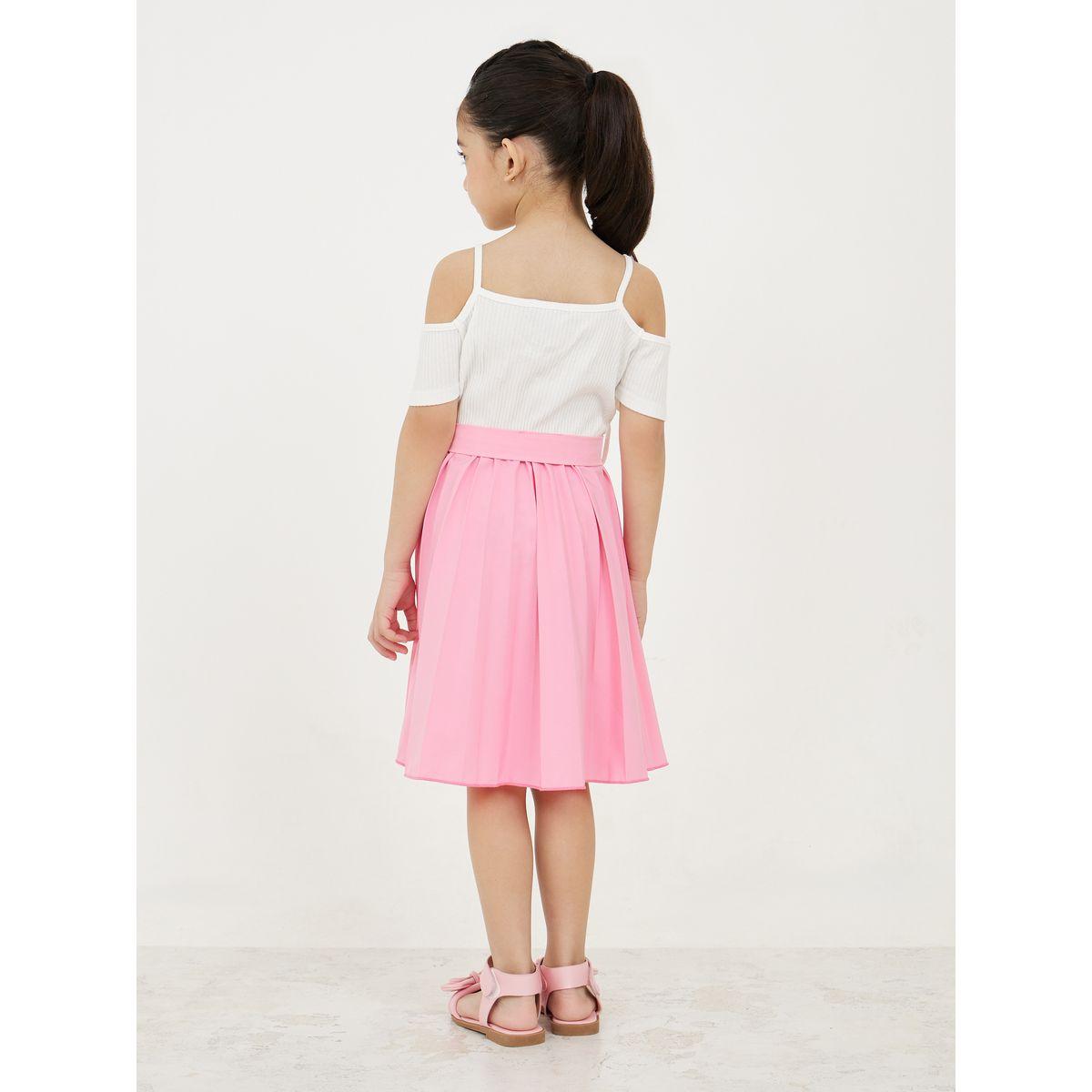 Styli Colorblock Cold Shoulder Pleated Hem A-Line Dress-girls-clothing-dressesandjumpsuits-image-5