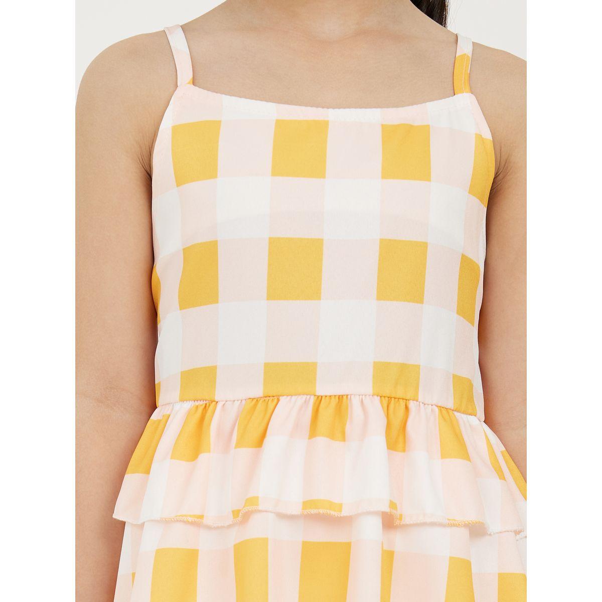Styli Checked Layer Hem Peplum Top & Wide Leg Pant Set-girls-clothing-setsandcoords-image-3