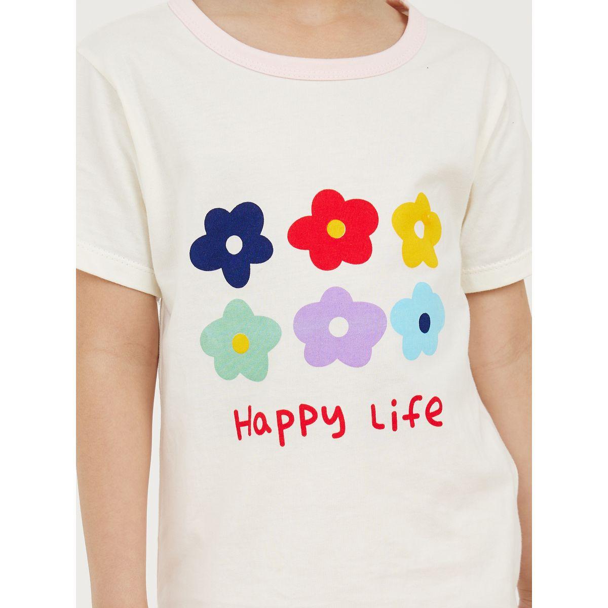 Styli Flower Graphic Print T-Shirt with Short Sleeves & Shorts Set-girls-clothing-nightwear-image-3