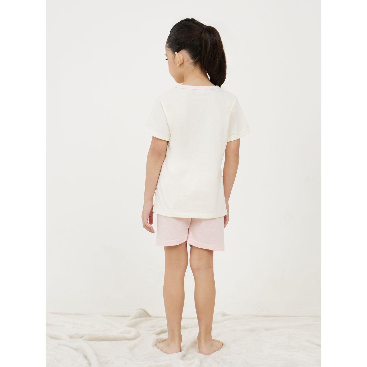 Styli Flower Graphic Print T-Shirt with Short Sleeves & Shorts Set-girls-clothing-nightwear-image-4