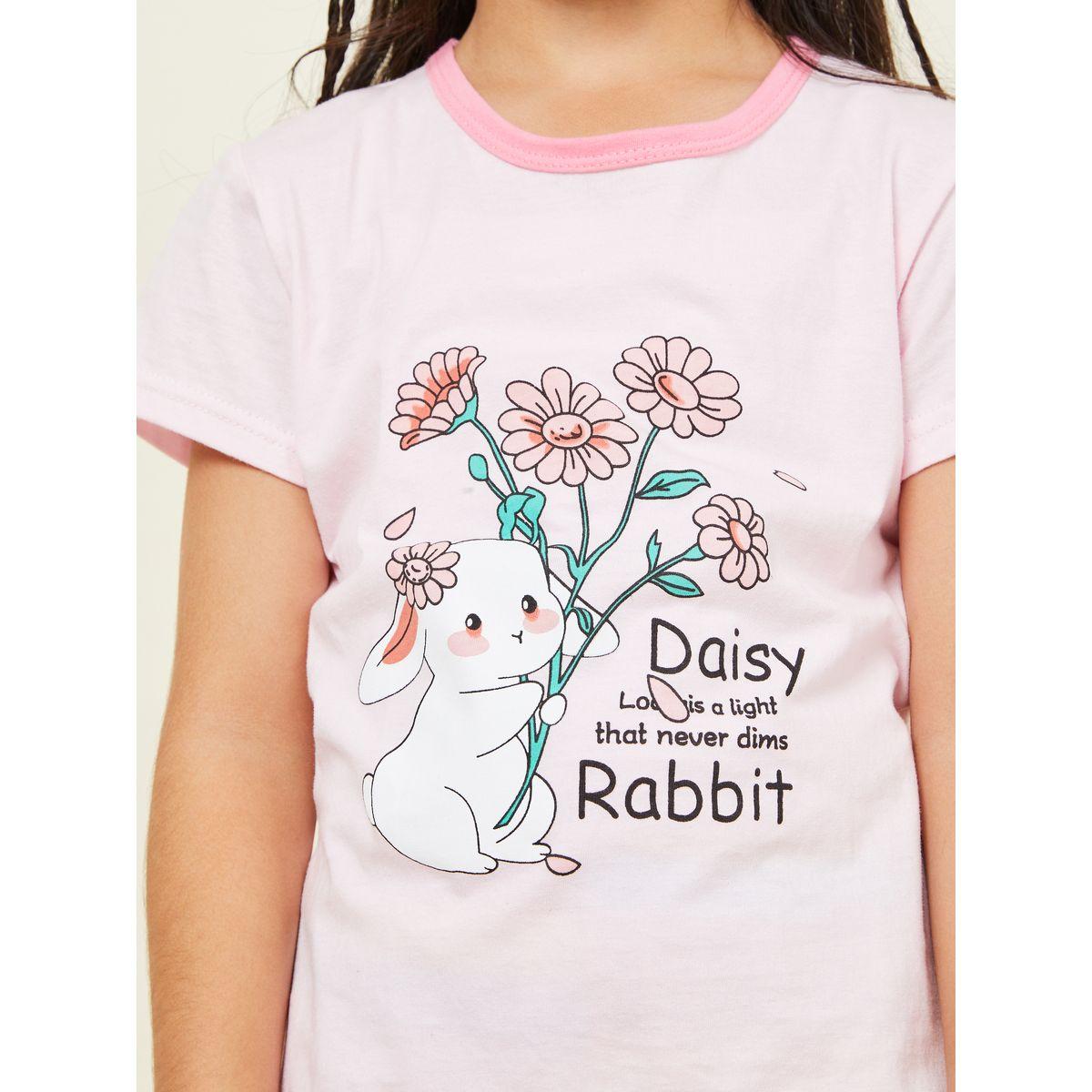 Styli Graphic Print T-Shirt & Striped Shorts Set-girls-clothing-nightwear-image-3