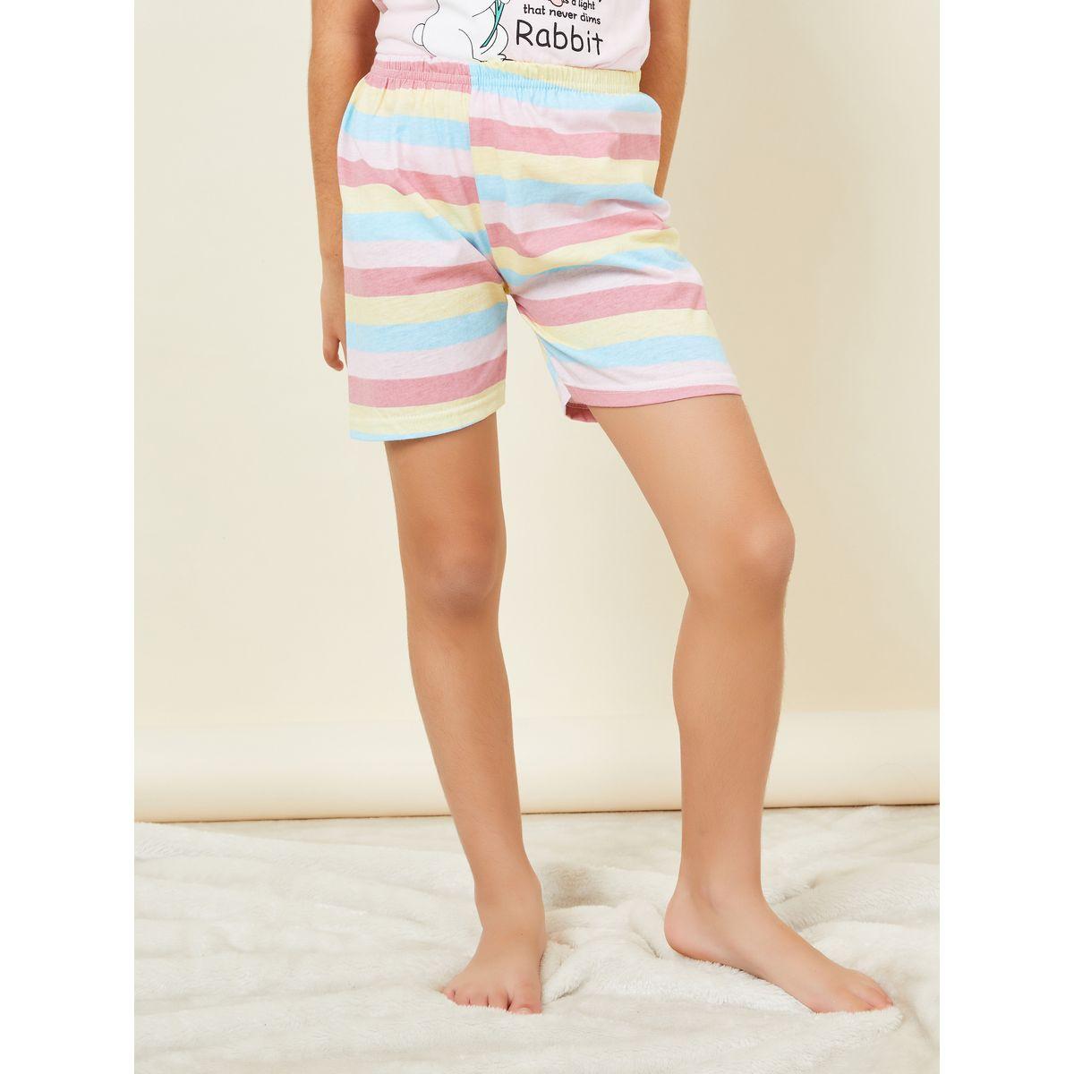 Styli Graphic Print T-Shirt & Striped Shorts Set-girls-clothing-nightwear-image-5